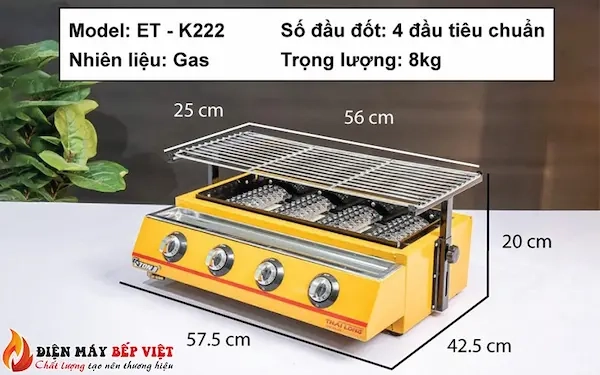 Thông sô kỹ thuật Bếp nướng gas không khói K222