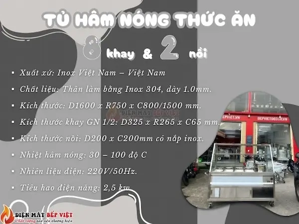 Tủ Hâm Nóng Thức Ăn 8 Khay + 2 Nồi