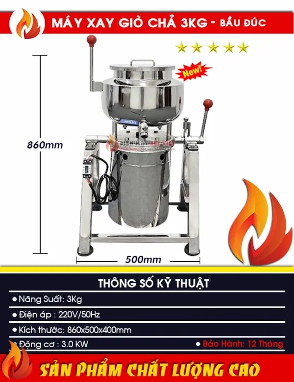 Thông số kỹ thuật máy xay giò chả 3kg công nghiệp