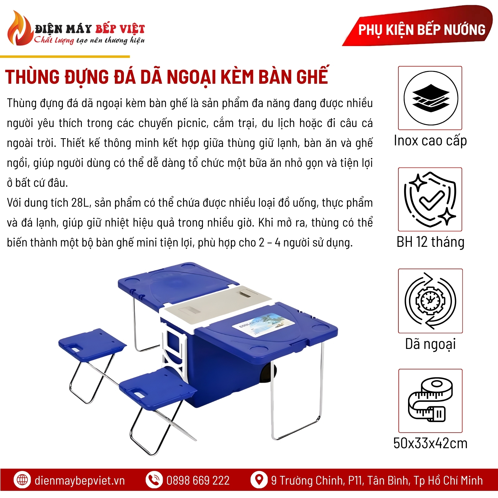 Thùng Đựng Đá Dã Ngoại Kèm Bàn Ghế