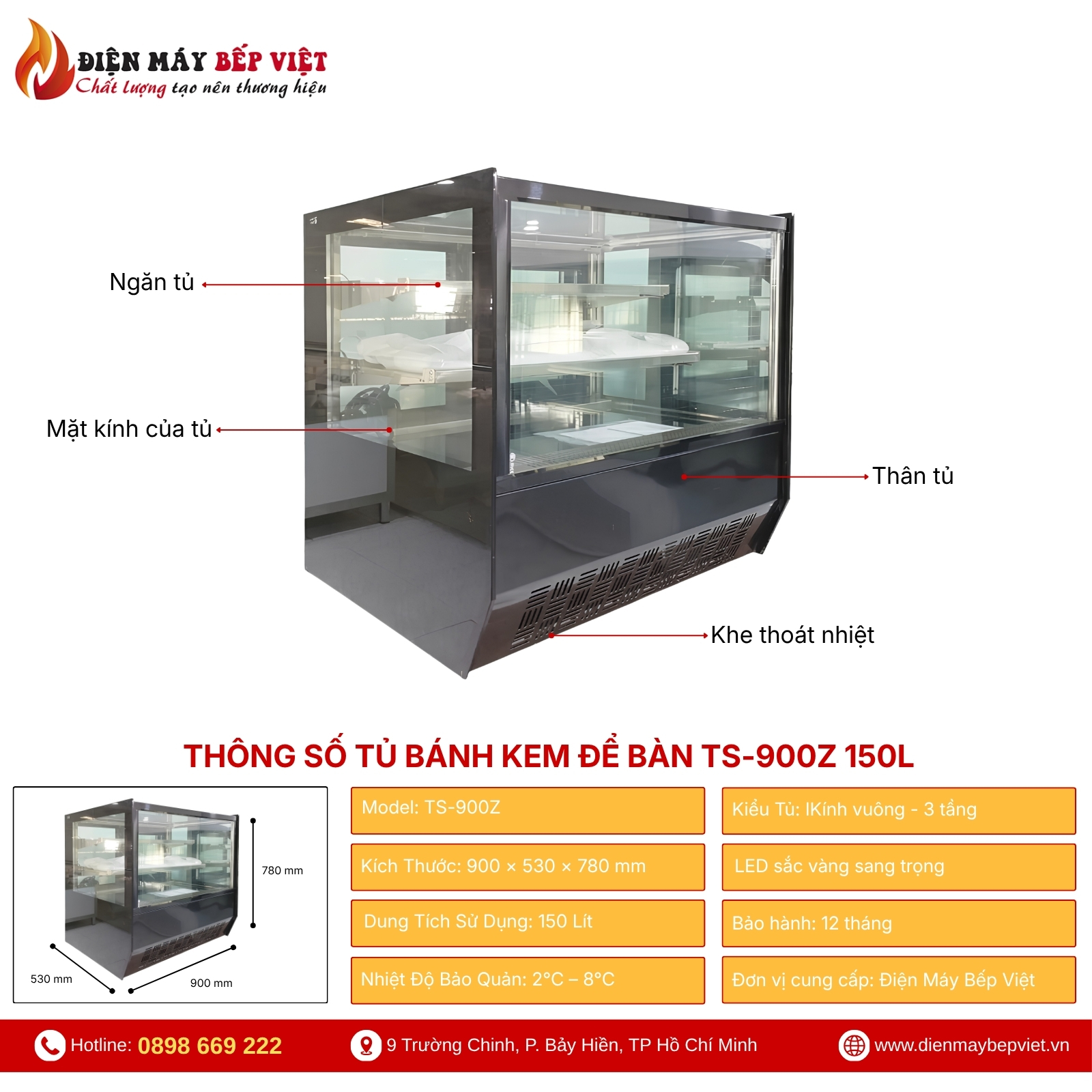 Tủ Bánh Kem Để Bàn TS-900Z 150L