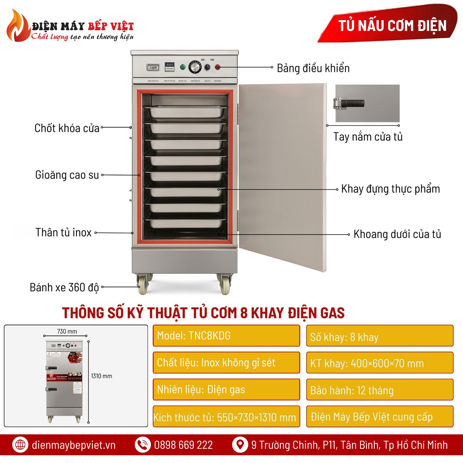 Tủ Cơm 10 Khay Điện Gas