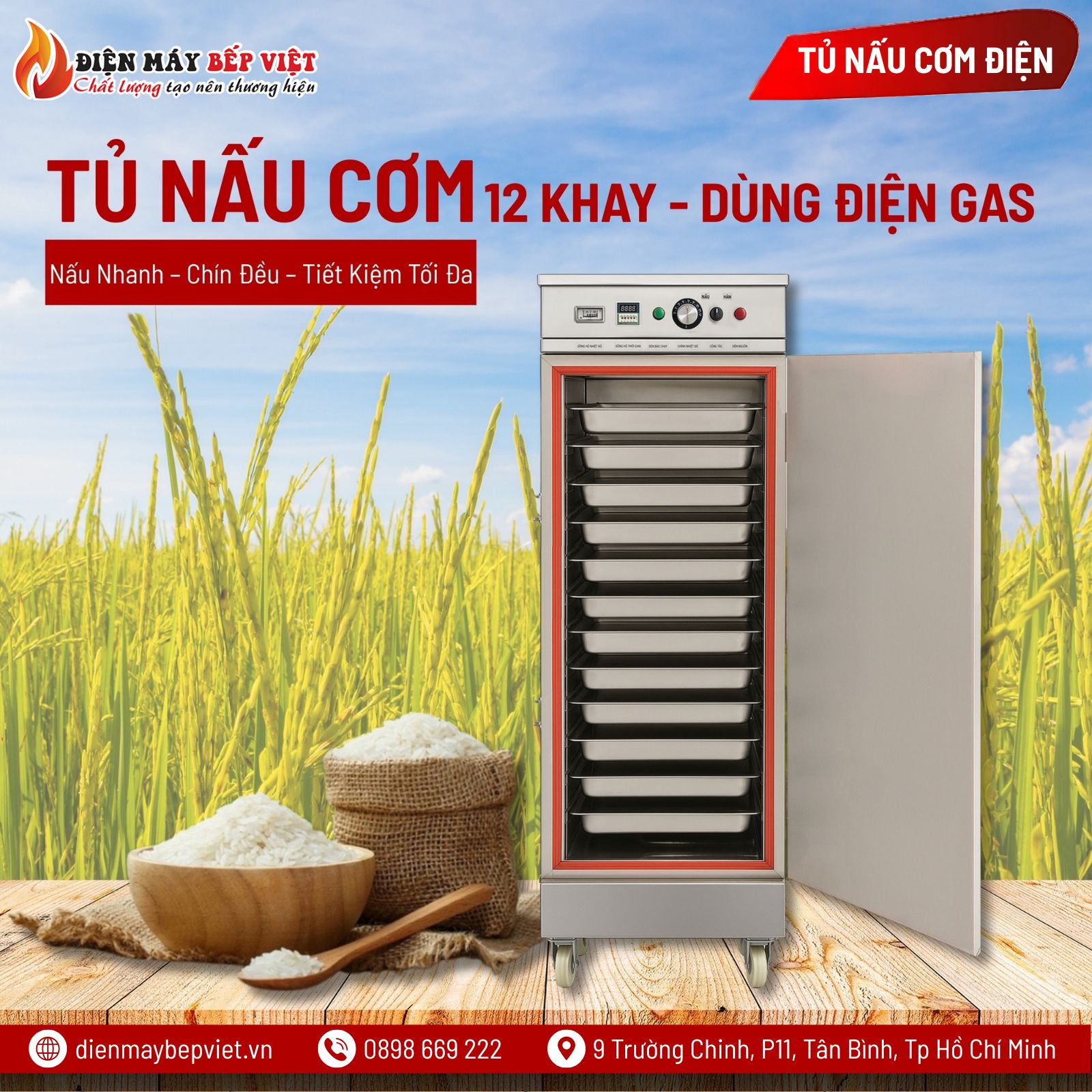 Tủ Cơm 12 Khay Điện Gas