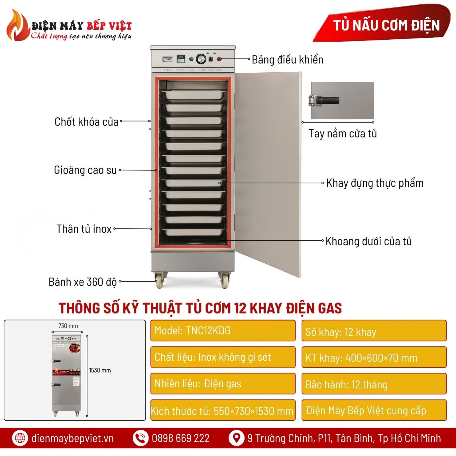 Tủ Cơm 12 Khay Điện Gas