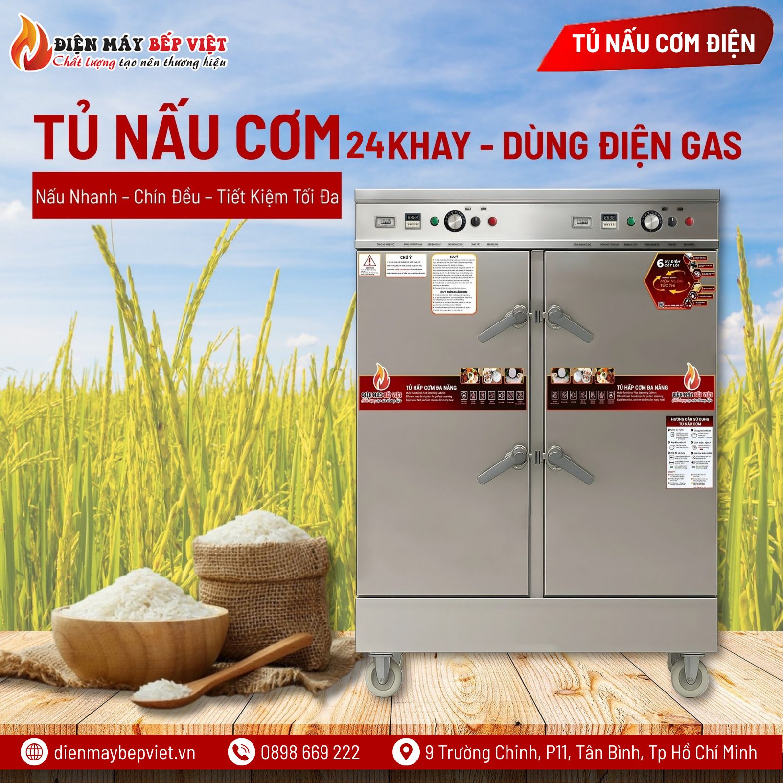 Tủ Cơm 24 Khay Điện Gas
