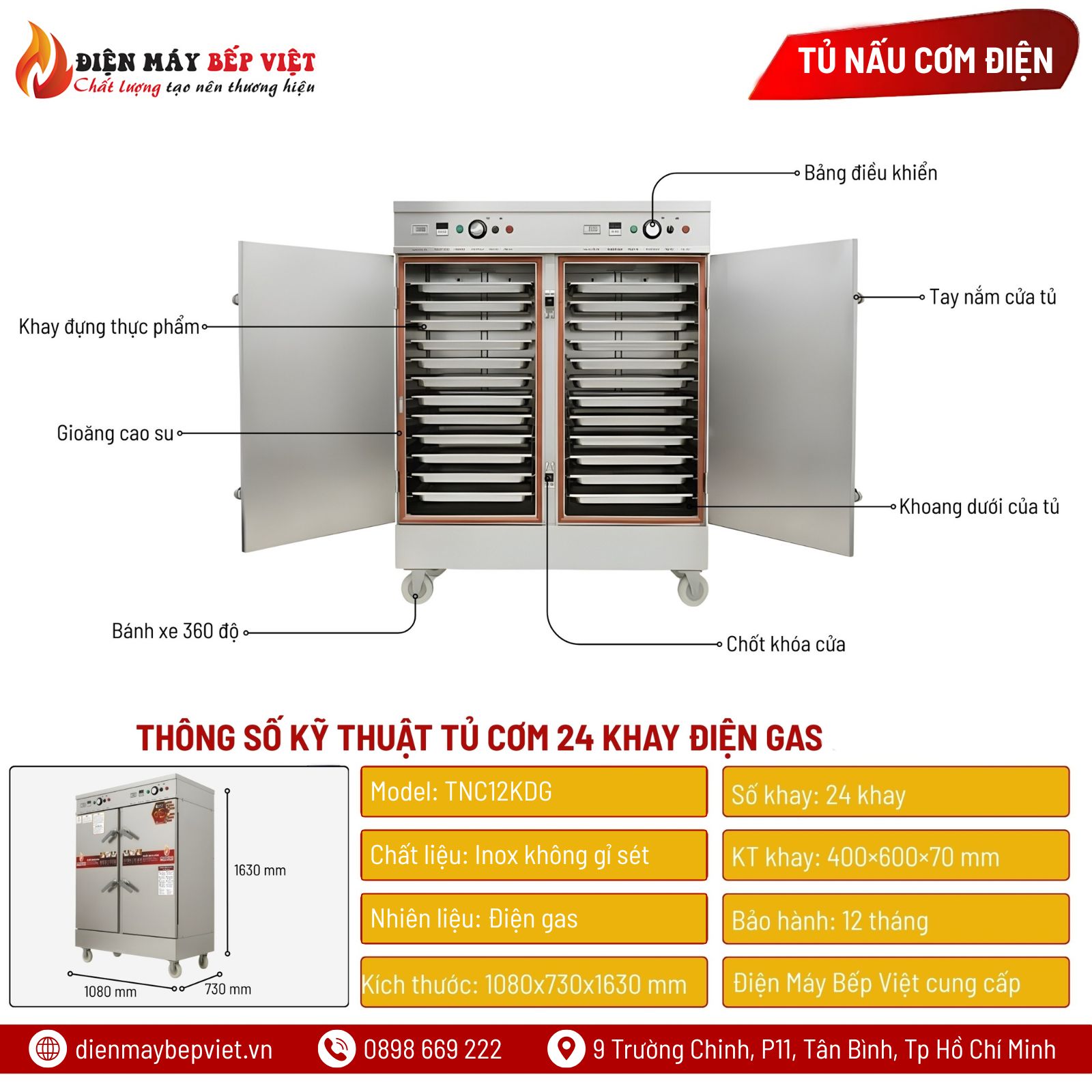 Tủ Cơm 24 Khay Điện Gas