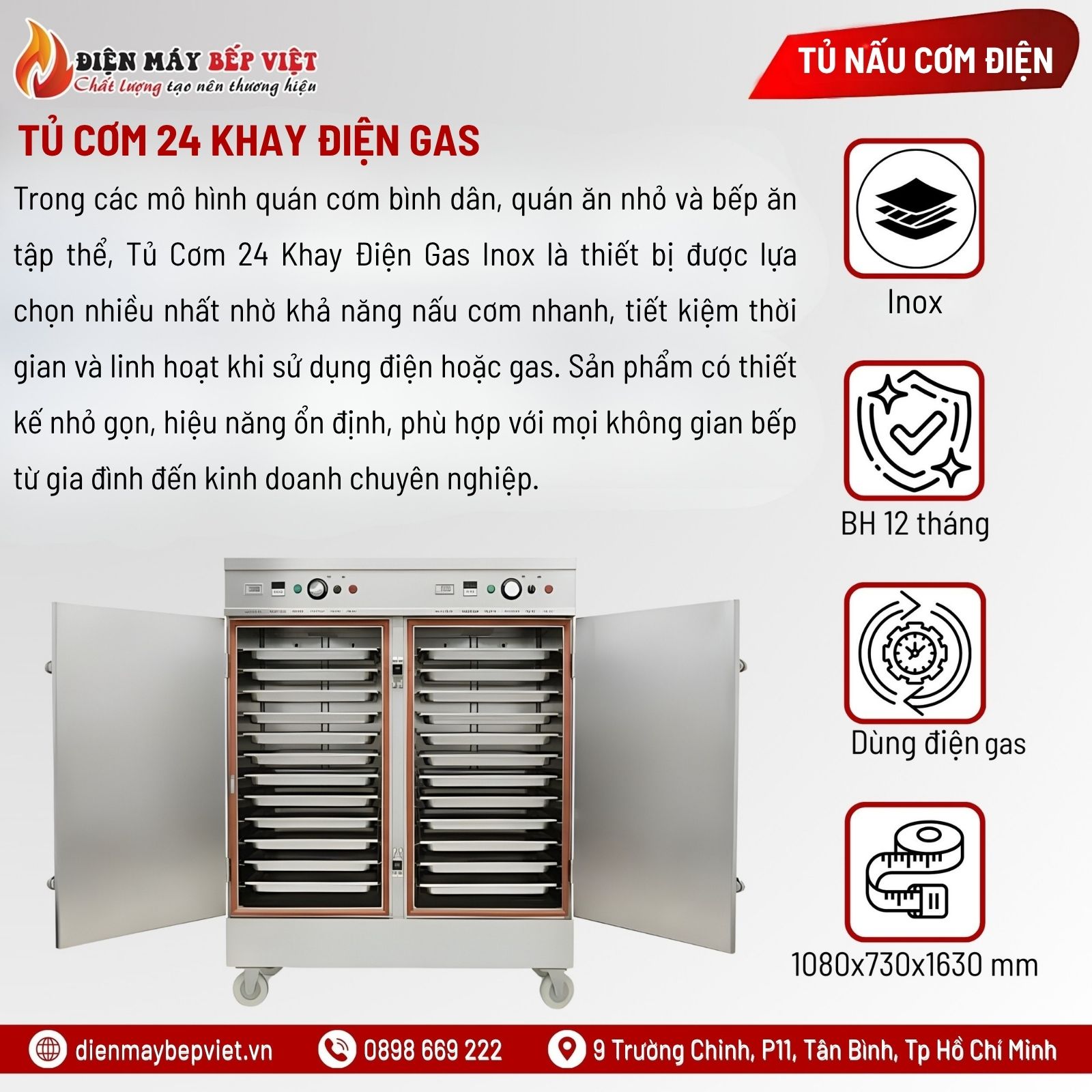 Tủ Cơm 24 Khay Điện Gas