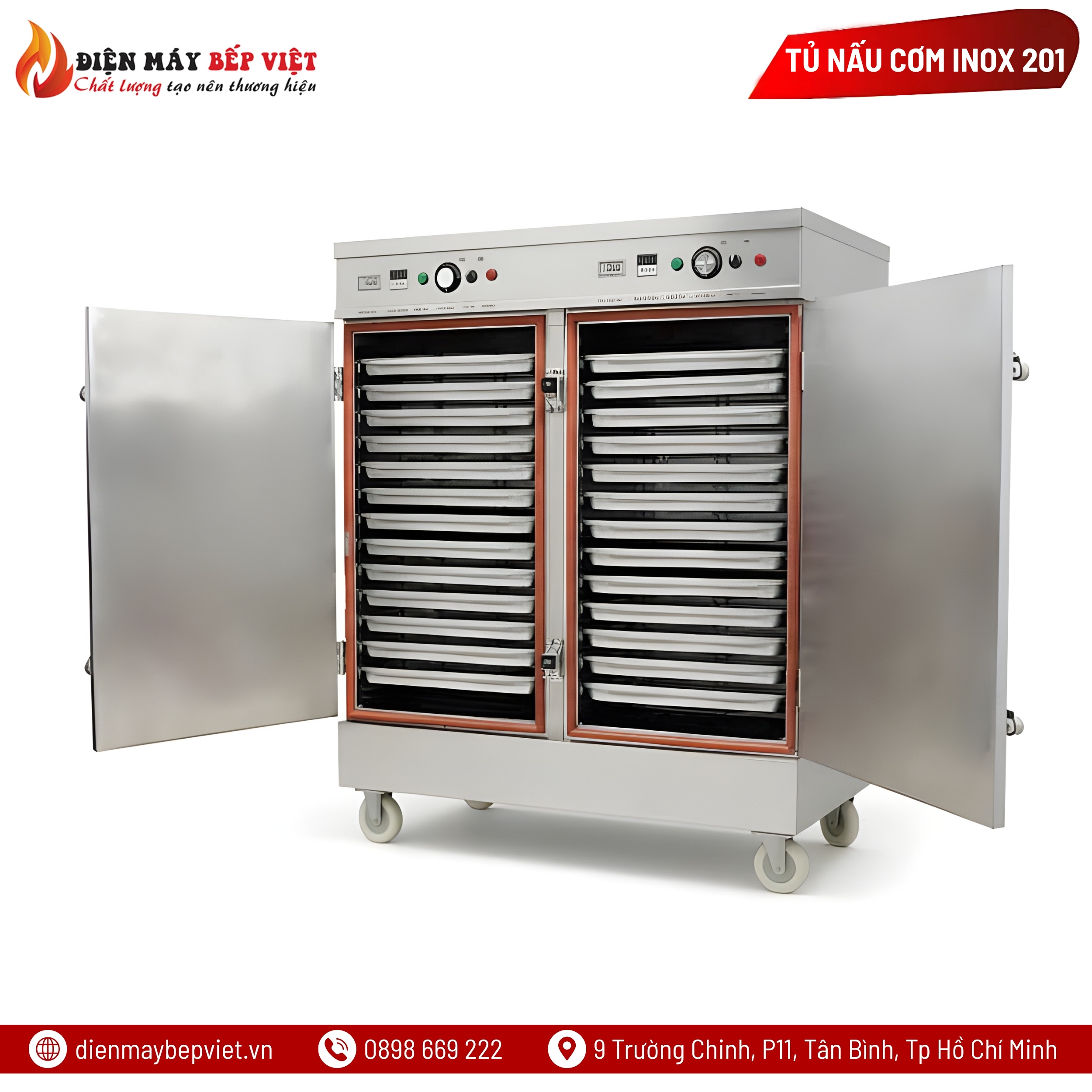 Tủ Cơm 24 Khay Điện Gas Inox 201