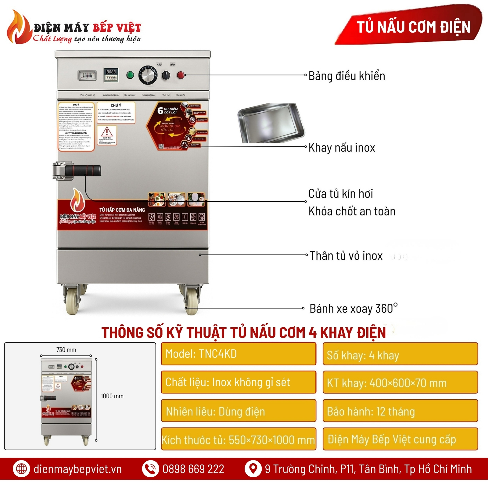 Tủ Cơm 4 Khay Điện