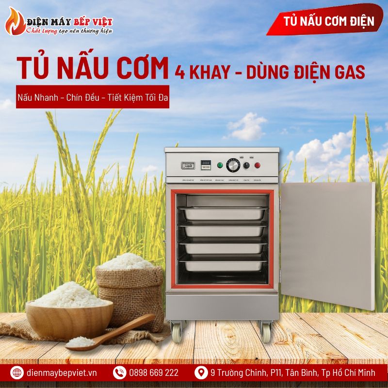 Tủ Cơm 4 Khay Điện Gas