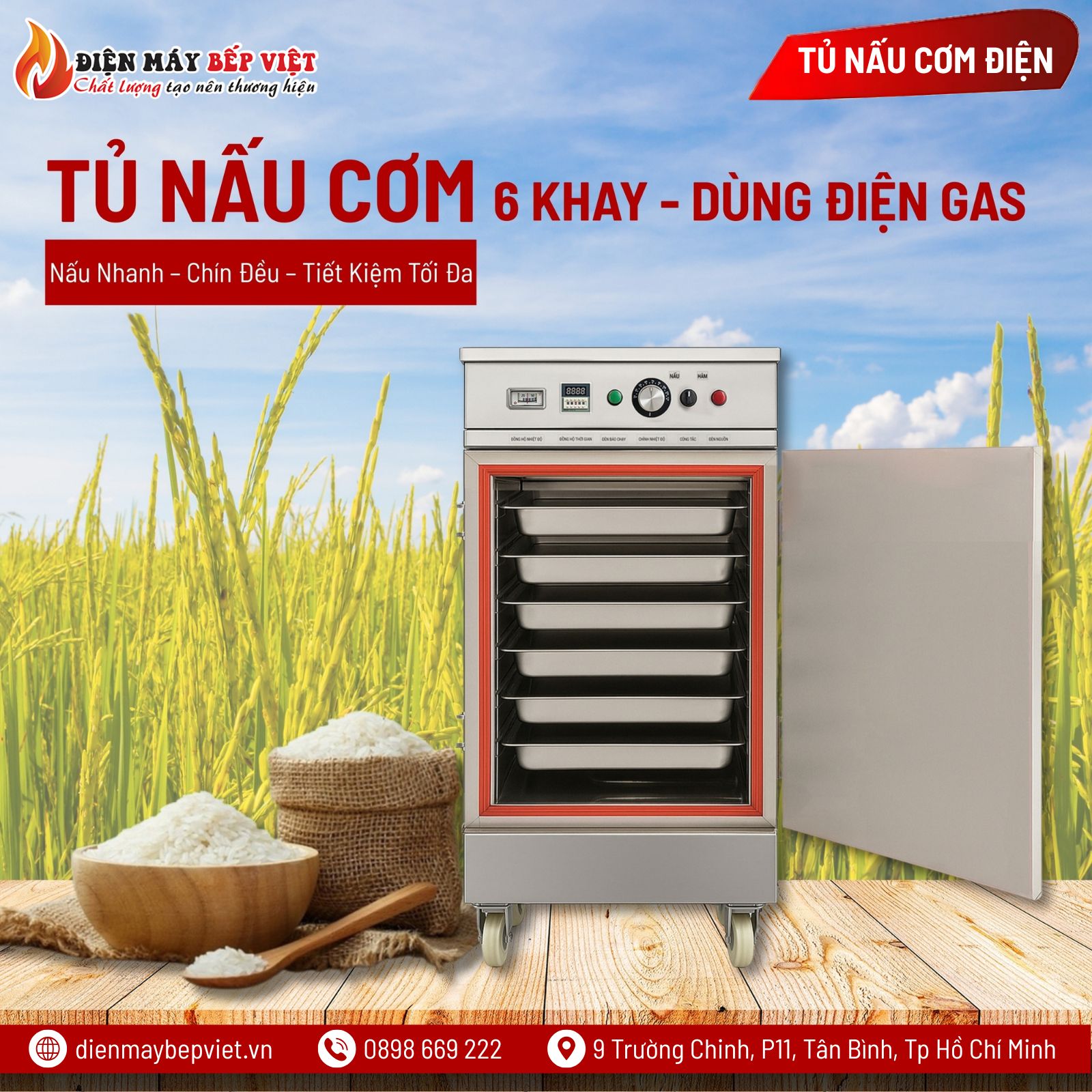 Tủ Cơm 6 Khay Điện Gas