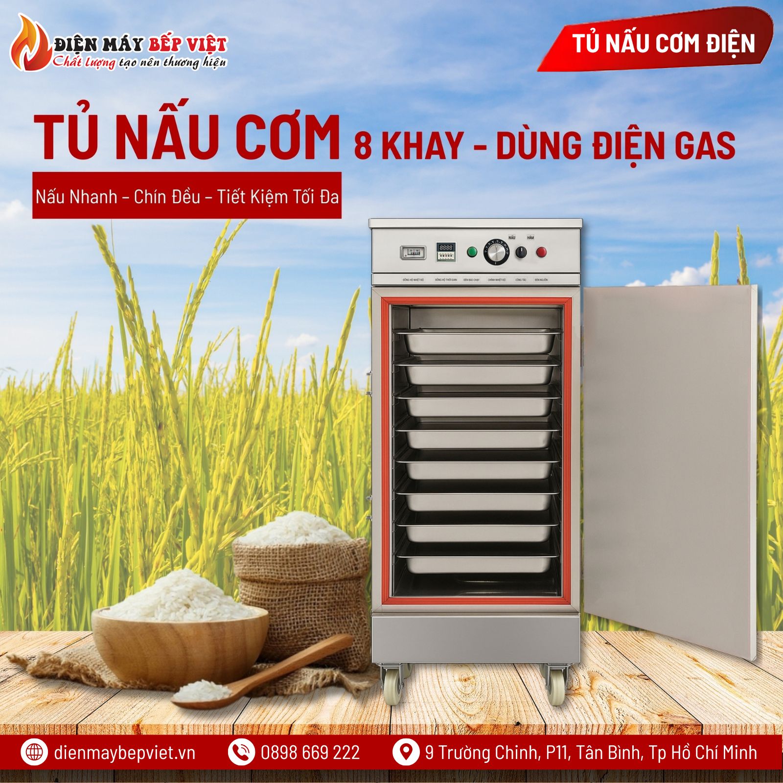 Tủ Cơm 8 Khay Điện Gas