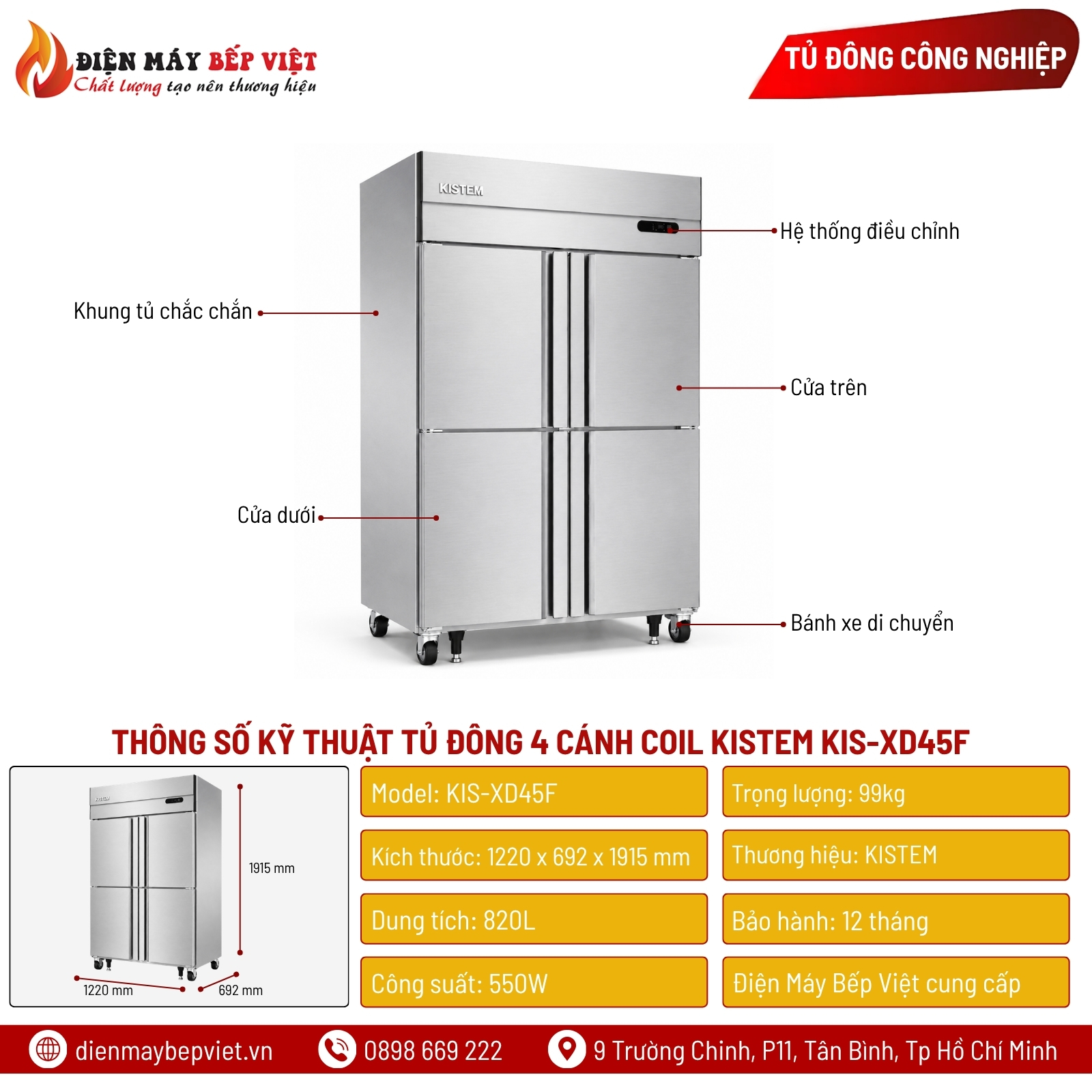 Tủ Đông 4 Cánh Coil Kistem KIS-XD45F