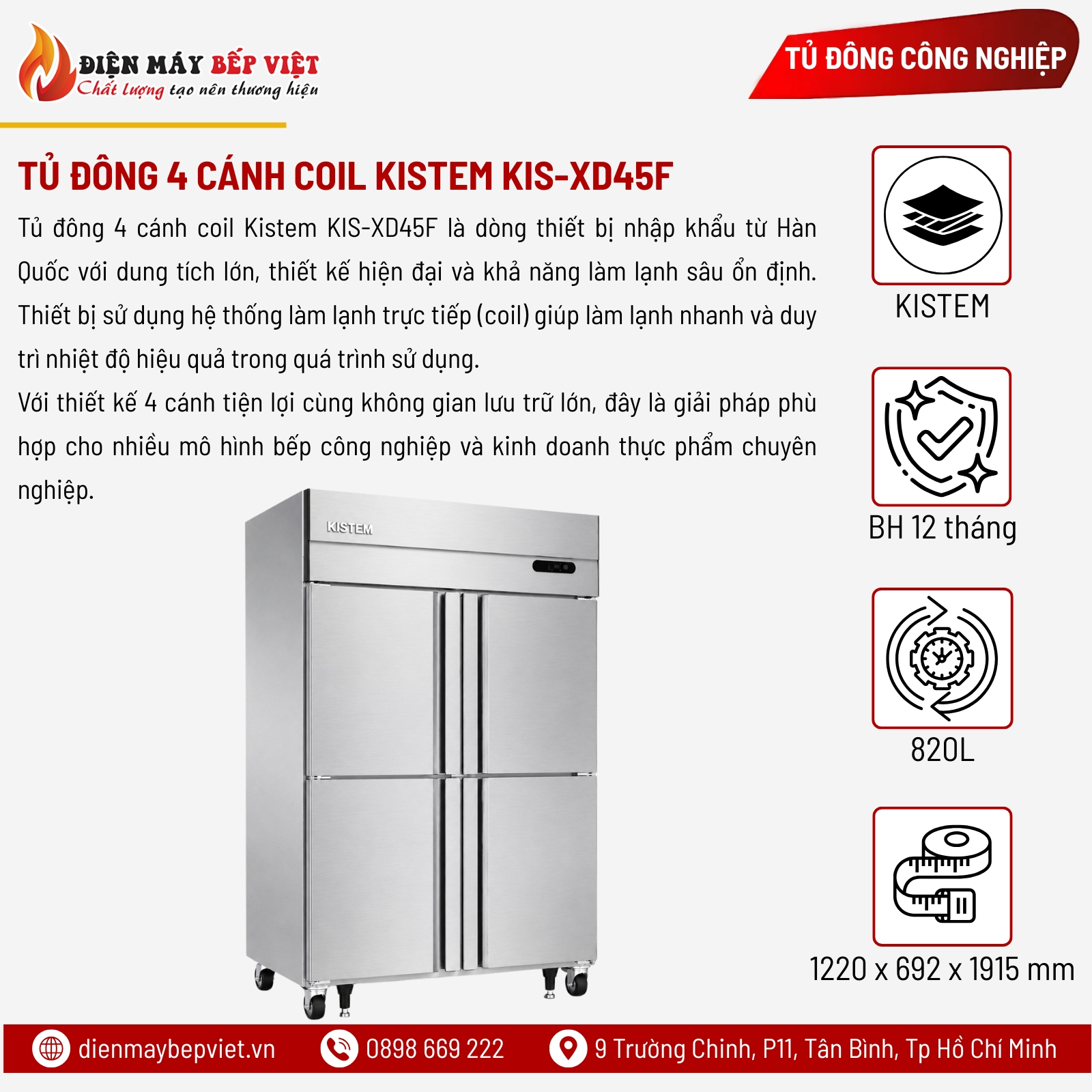 Tủ Đông 4 Cánh Coil Kistem KIS-XD45F