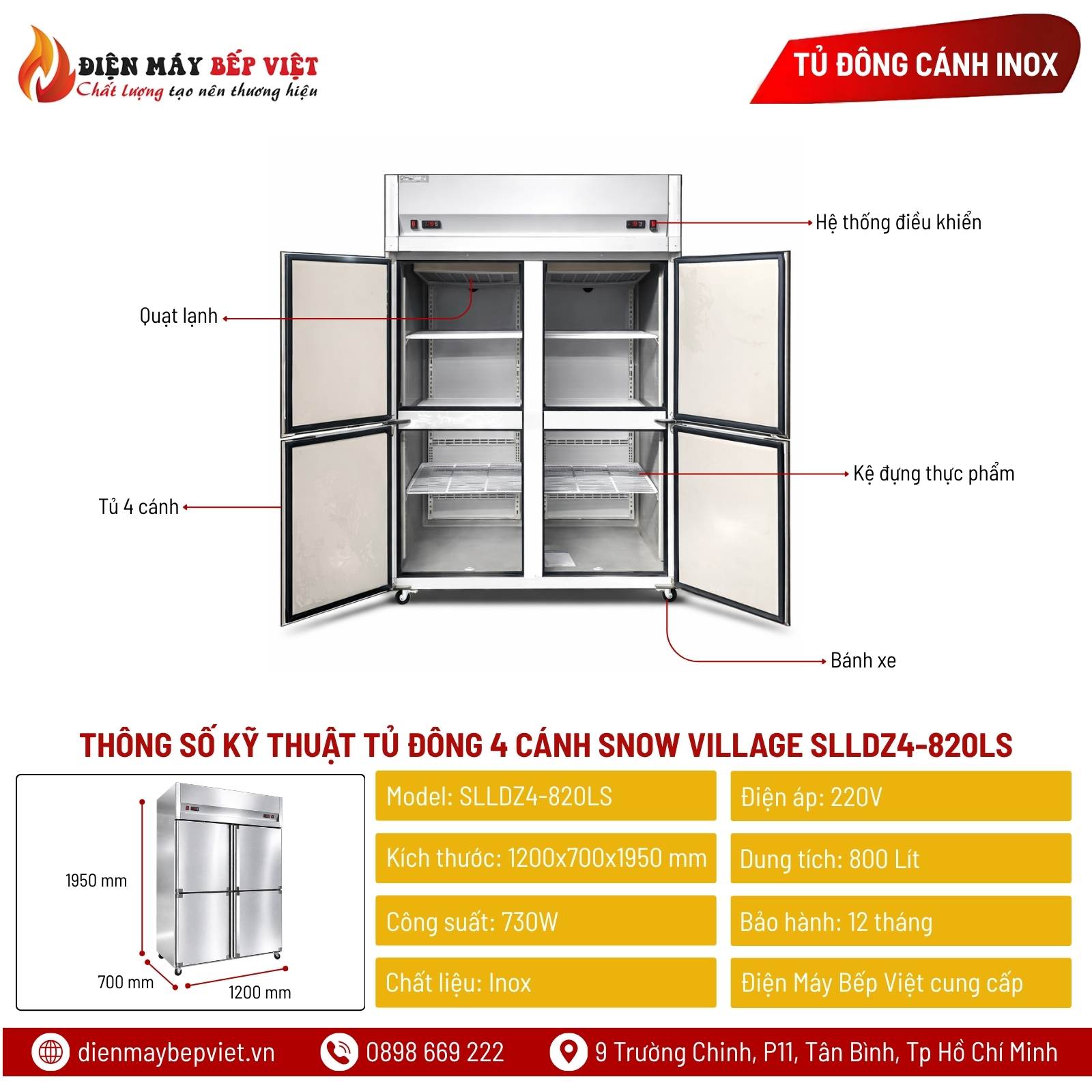 Tủ Đông 4 Cánh Snow Village SLLDZ4-820LS