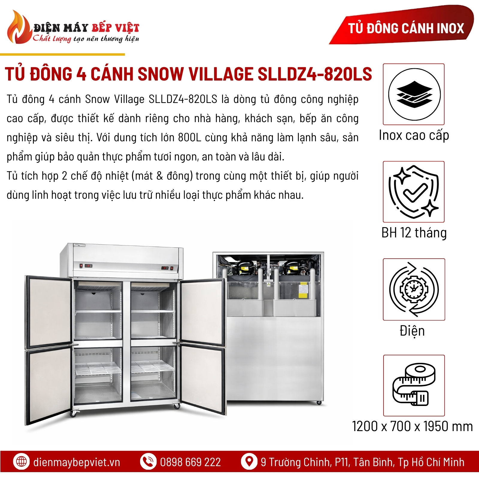 Tủ Đông 4 Cánh Snow Village SLLDZ4-820LS
