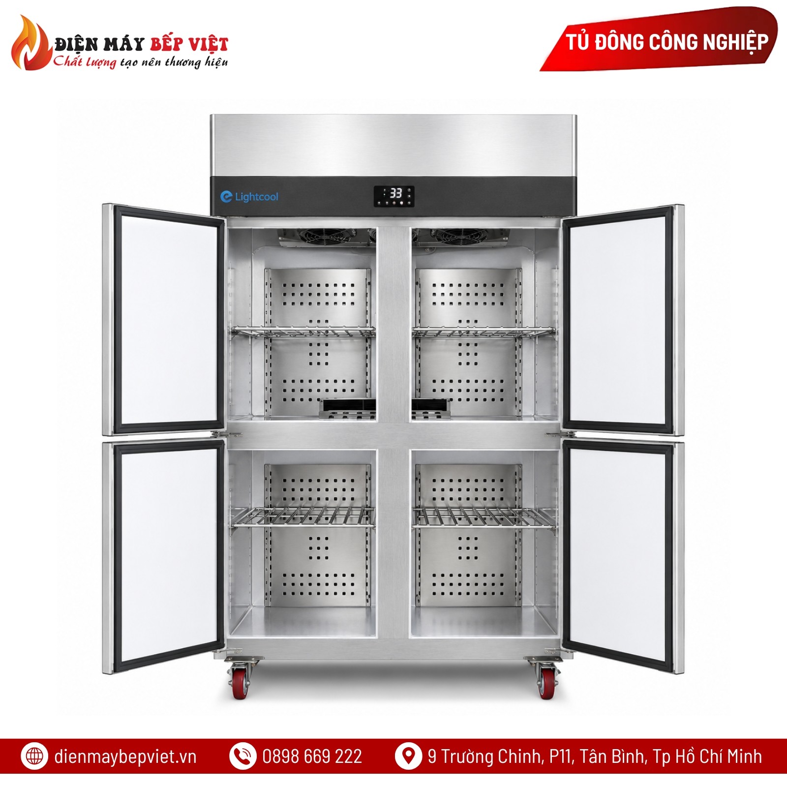 Tủ Đông Âm Sâu 4 Cánh Inox Lightcool LS-1200F-4WD