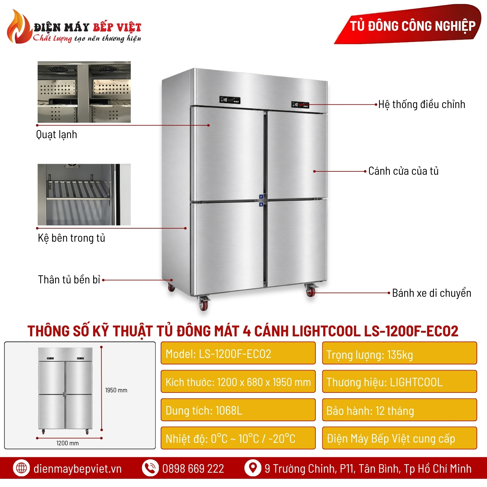 Tủ Đông Mát 2 Chế Độ Quạt Lạnh 4 Cánh Lightcool LS-1200F-ECO2