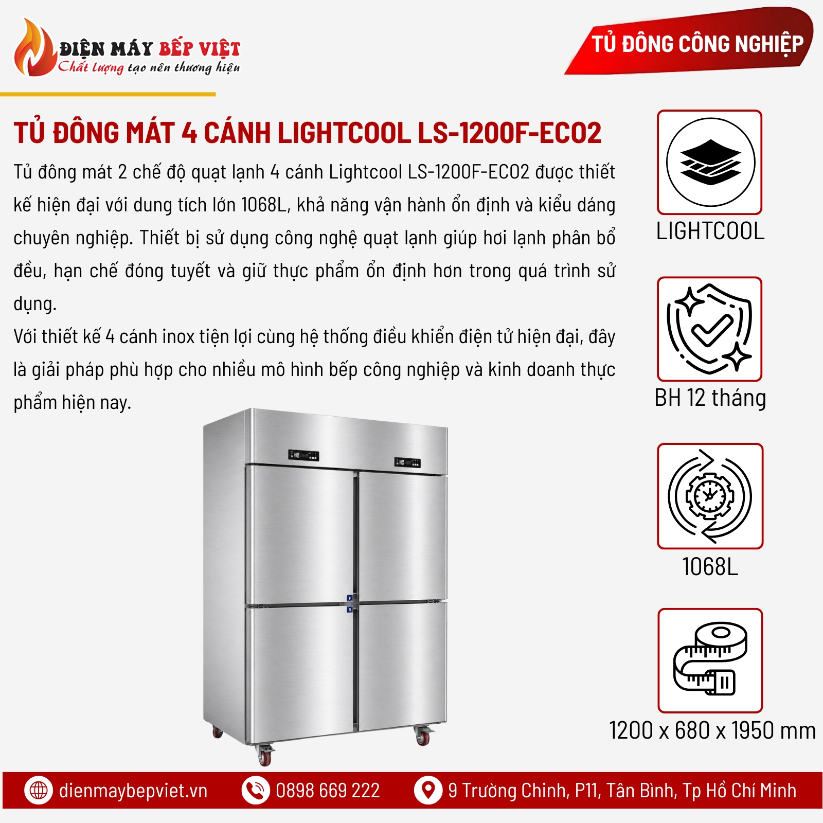 Tủ Đông Mát 2 Chế Độ Quạt Lạnh 4 Cánh Lightcool LS-1200F-ECO2