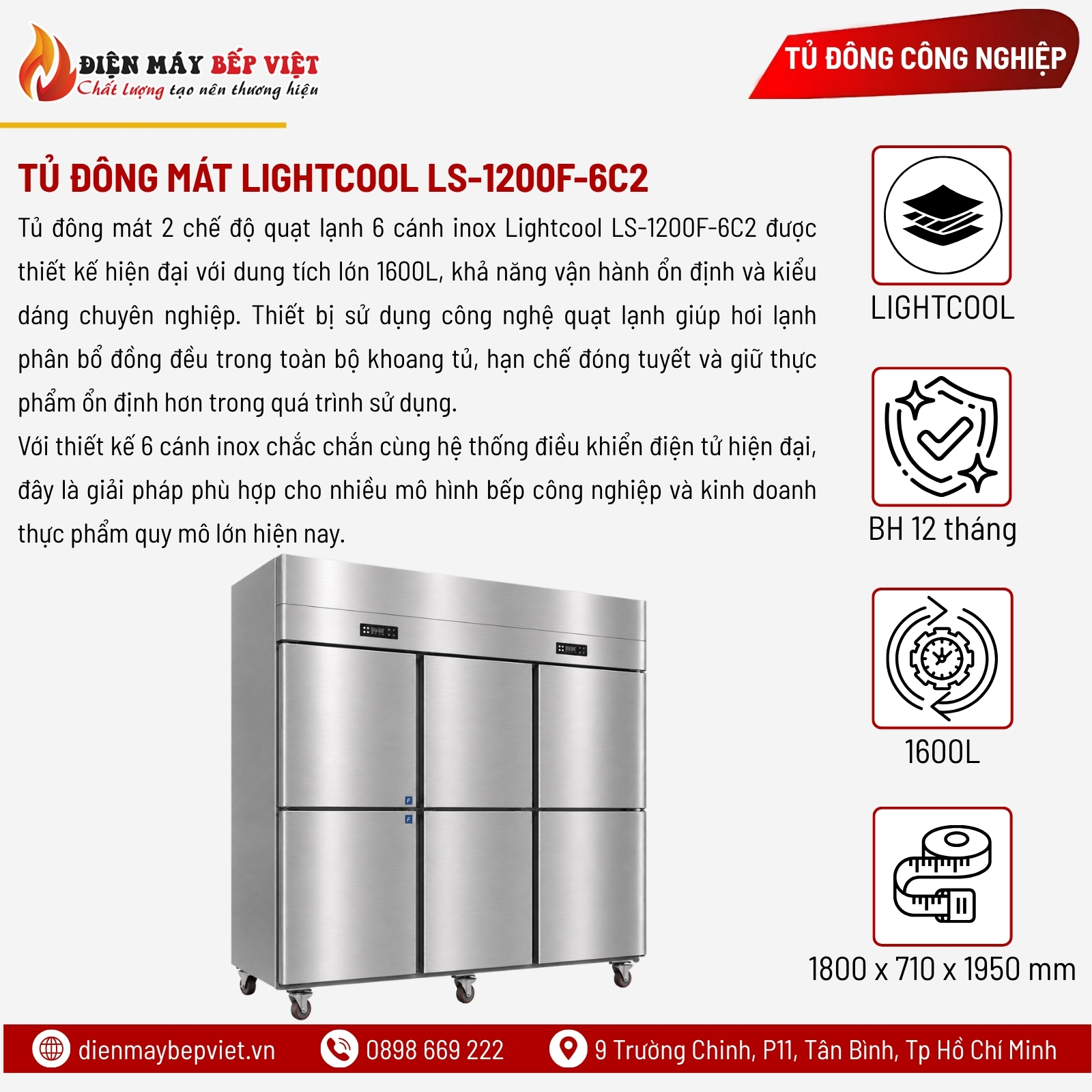 Tủ Đông Mát 2 Chế Độ Quạt Lạnh 6 Cánh Inox Lightcool LS-1200F-6C2