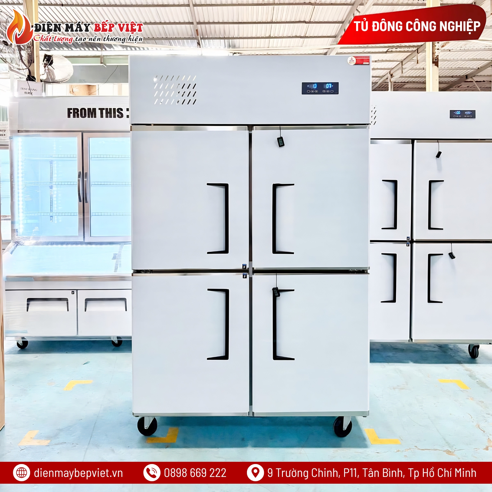 Tủ Đông Mát 4 Cánh Inox 201 Lạnh Trực Tiếp Lightcool LS-1200F-COI