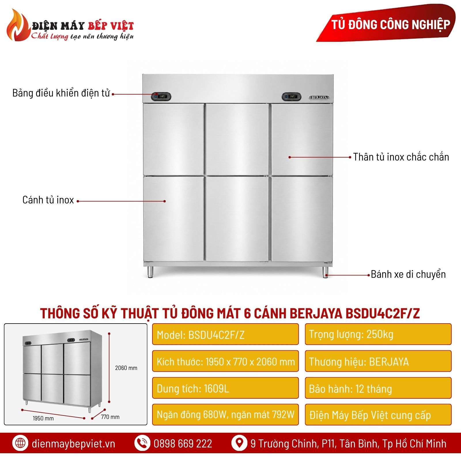 Tủ Đông Mát 6 Cánh Berjaya BSDU4C2F/Z