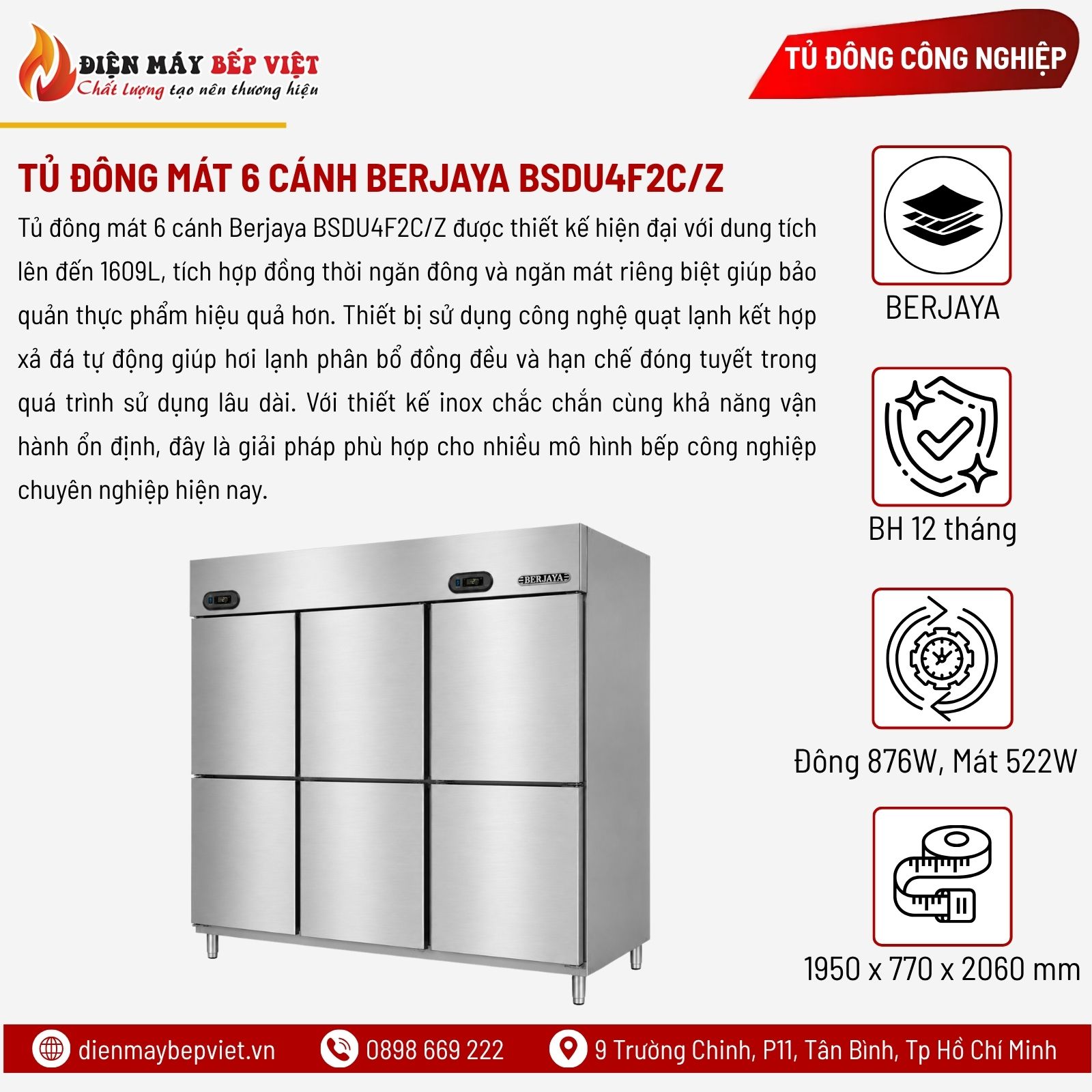 Tủ Đông Mát 6 Cánh Berjaya BSDU4F2C/Z