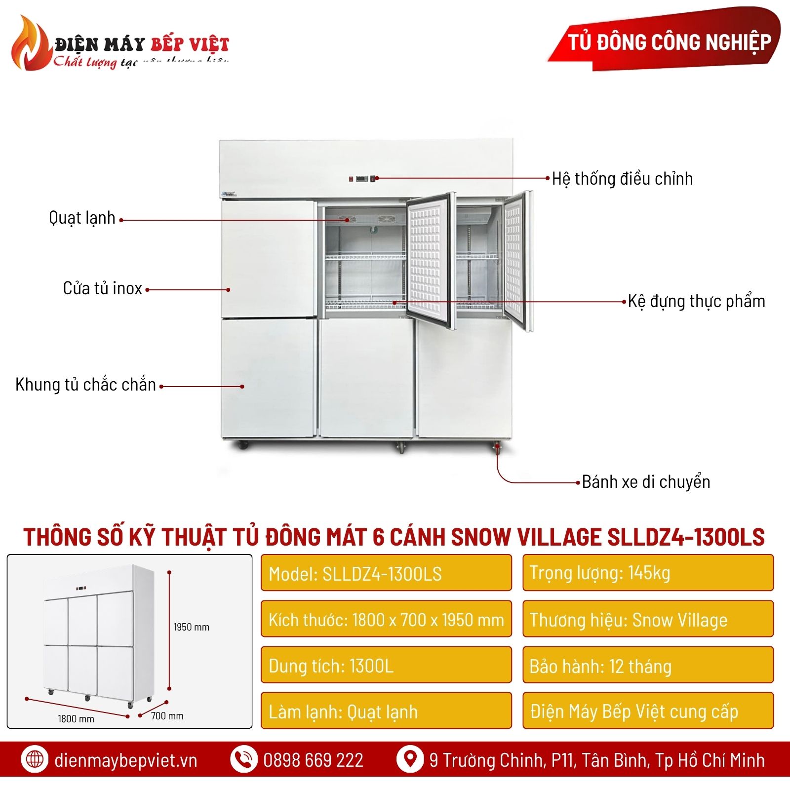 Tủ Đông Mát 6 Cánh Quạt Lạnh Snow Village SLLDZ4-1300LS
