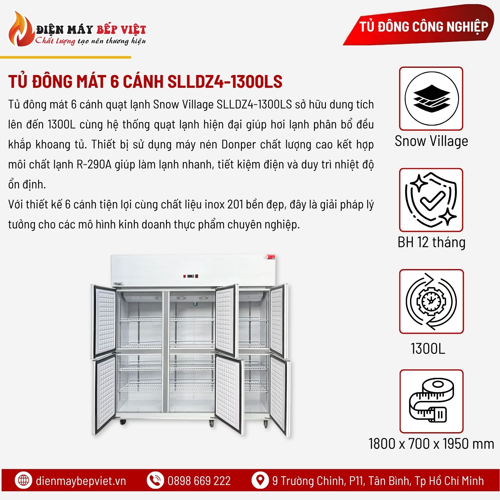 Tủ Đông Mát 6 Cánh Quạt Lạnh Snow Village SLLDZ4-1300LS