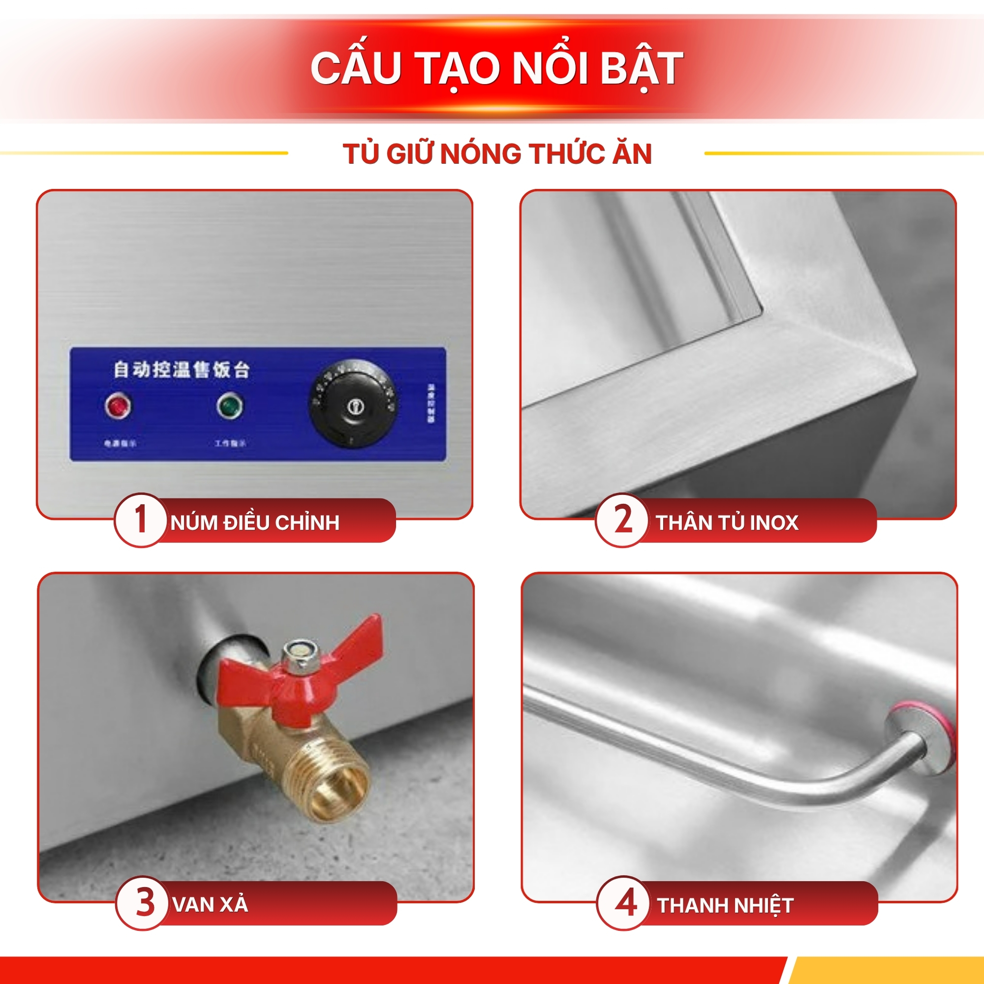 Tủ Giữ Nóng Thức Ăn Để Bàn 1 Hàng 2 Khay 1/2