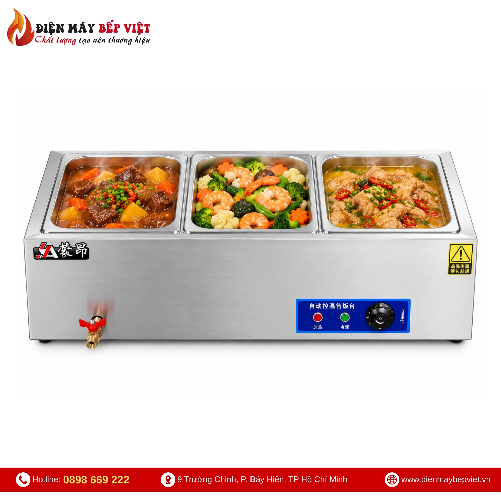 Tủ Giữ Nóng Thức Ăn Để Bàn 1 Hàng 3 Khay 1/2
