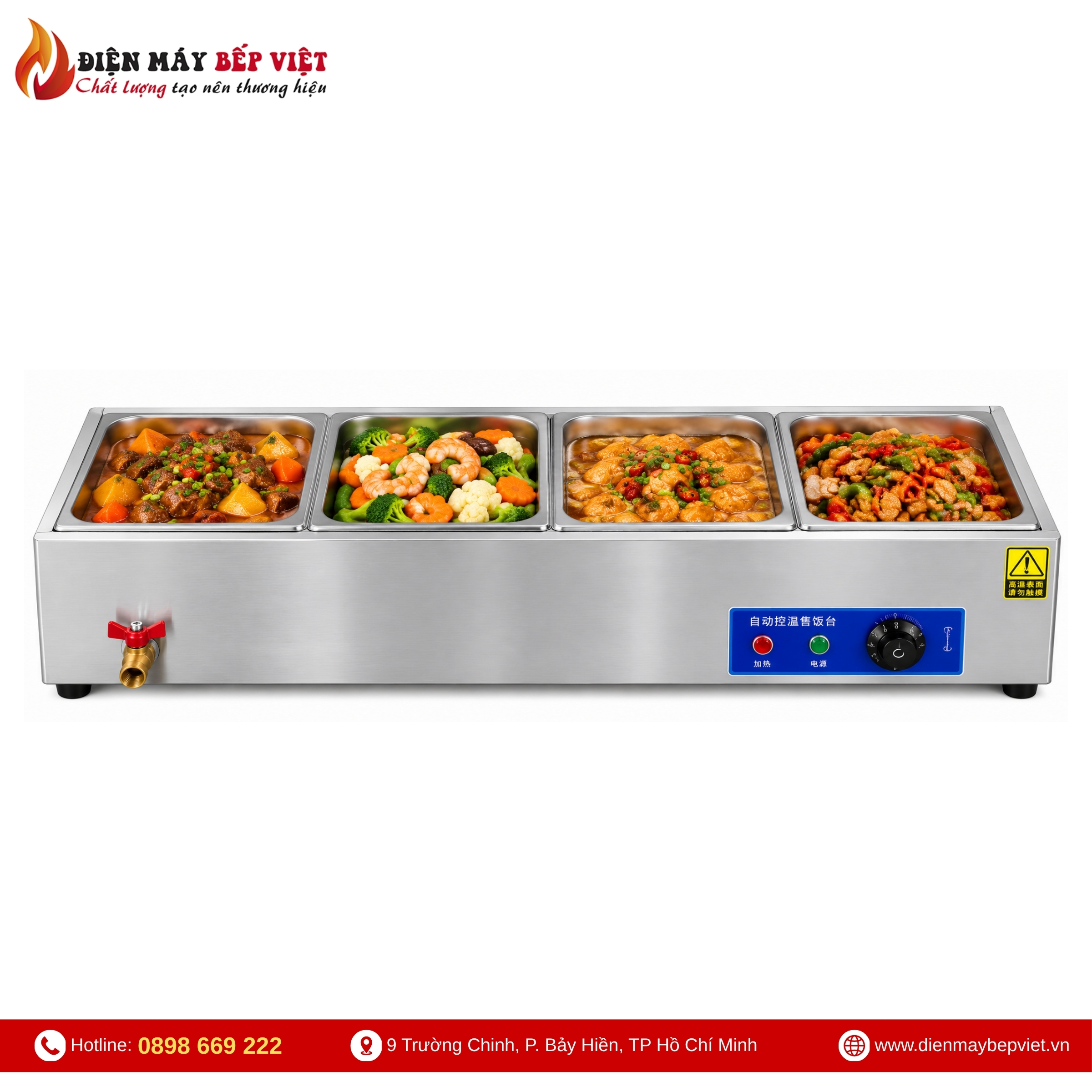 Tủ Giữ Nóng Thức Ăn Để Bàn 1 Hàng 4 Khay 1/2