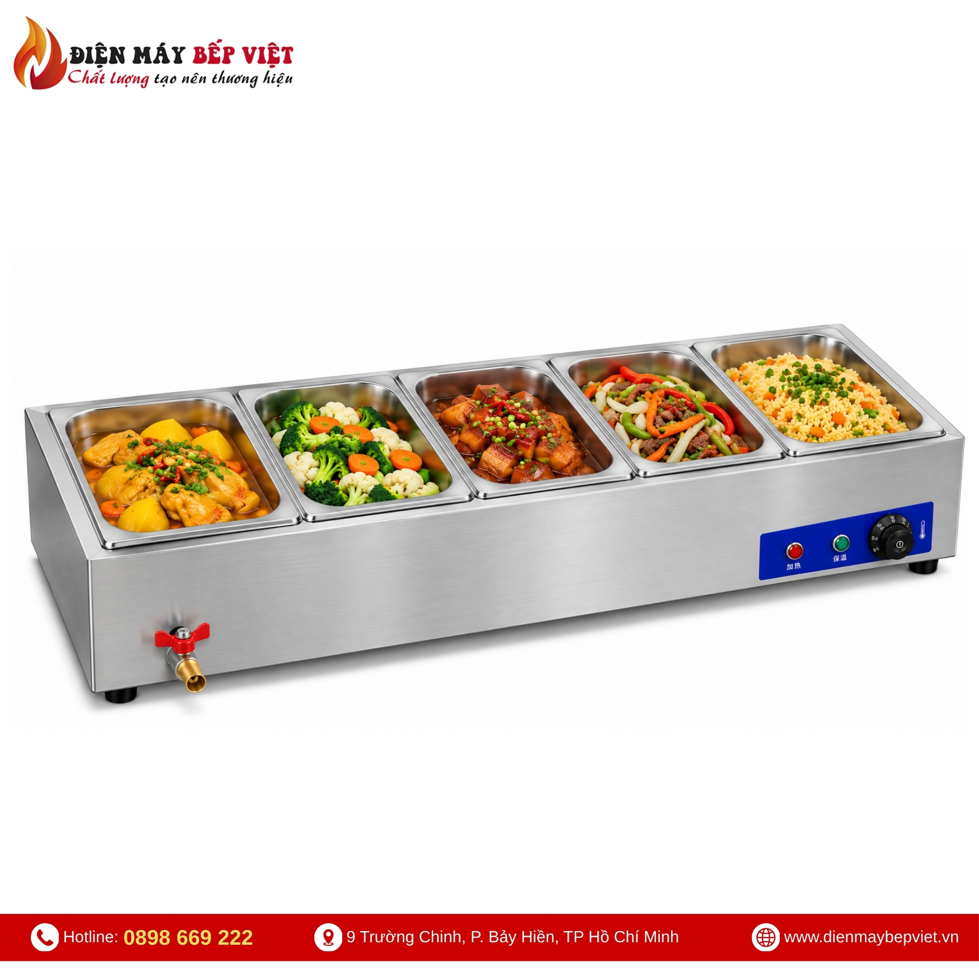 Tủ Giữ Nóng Thức Ăn Để Bàn 1 Hàng 5 Khay 1/2