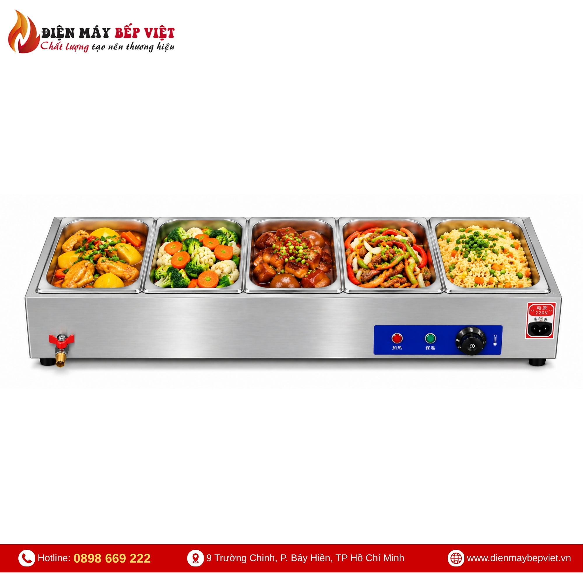 Tủ Giữ Nóng Thức Ăn Để Bàn 1 Hàng 5 Khay 1/2