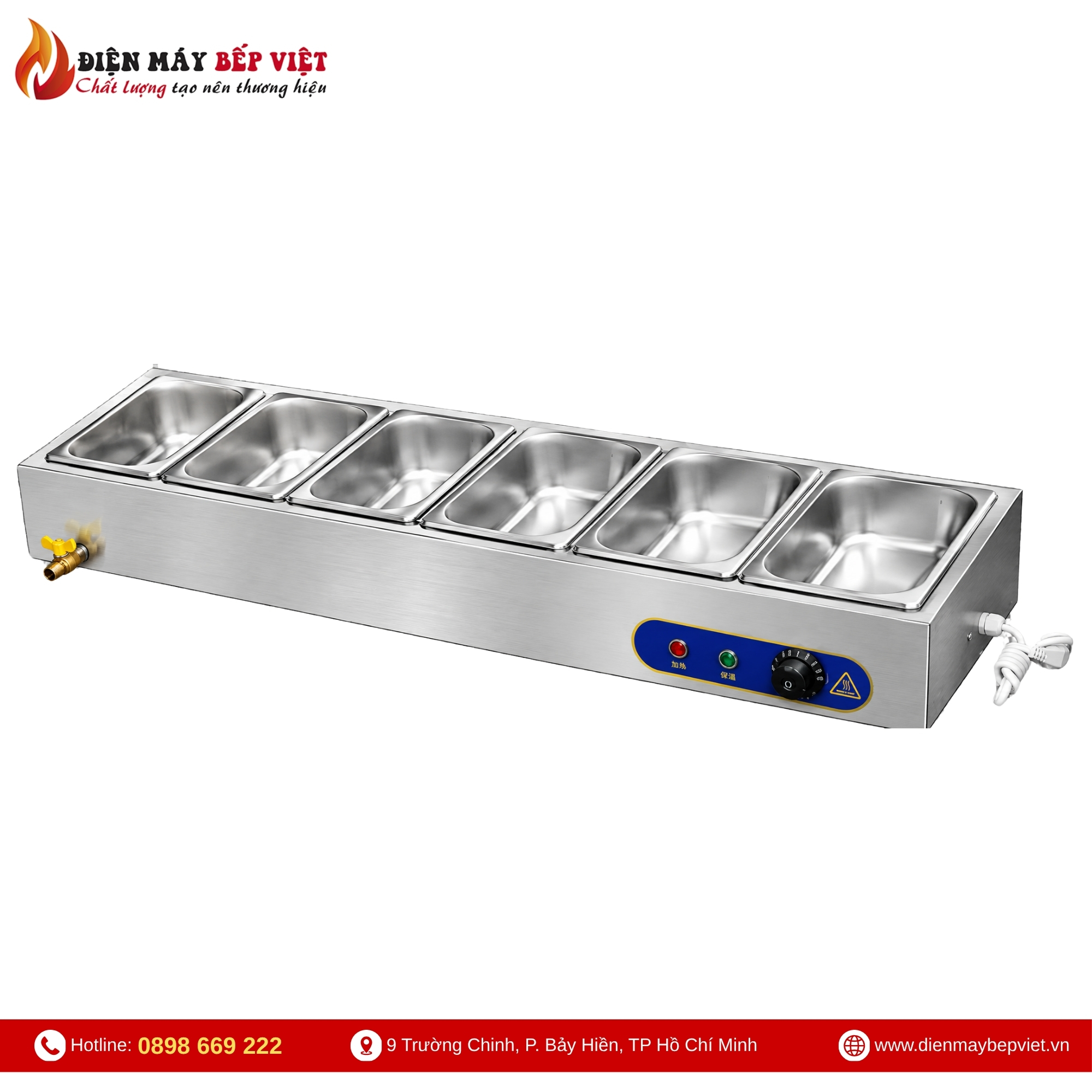 Tủ Giữ Nóng Thức Ăn Để Bàn 1 Hàng 6 Khay 1/2