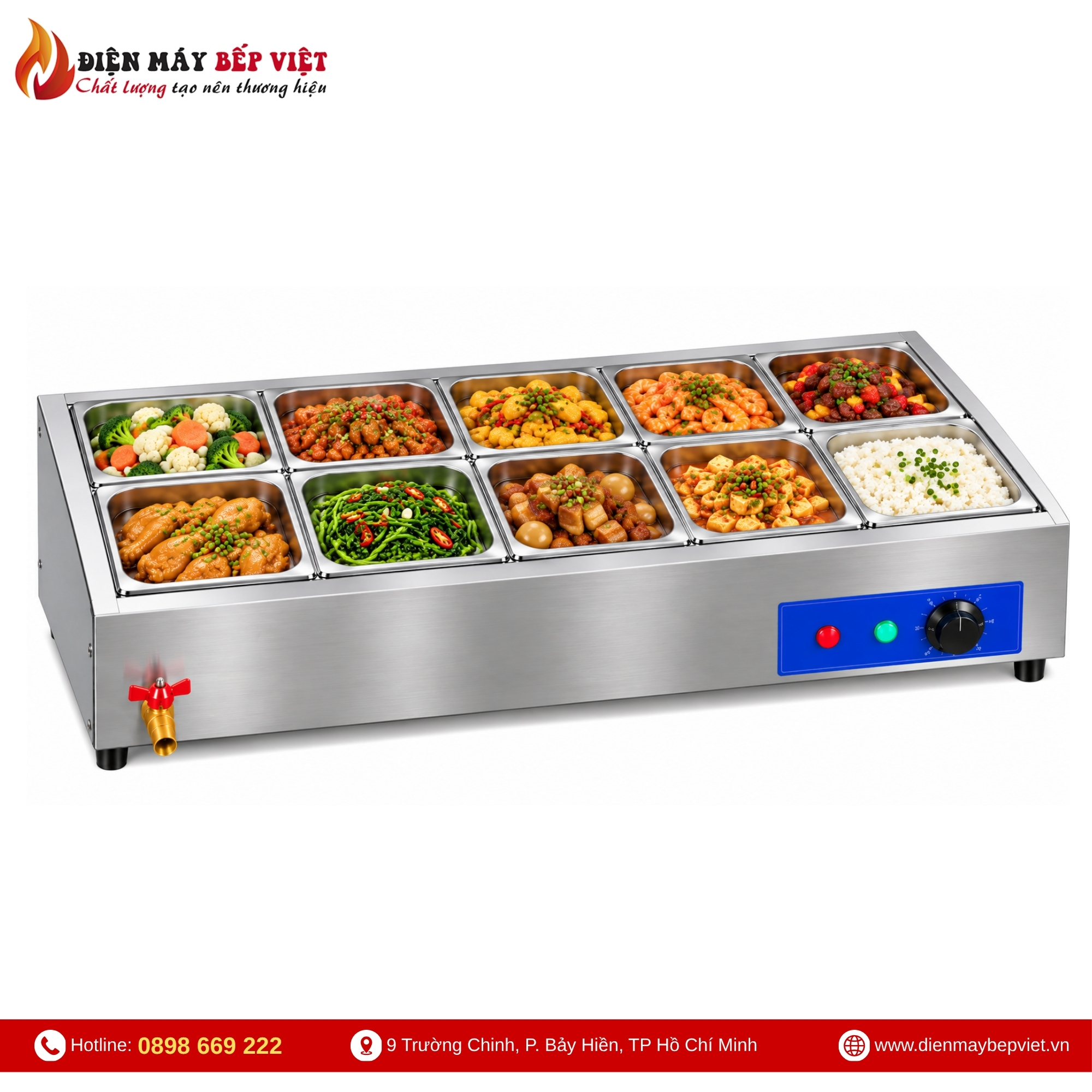 Tủ Giữ Nóng Thức Ăn Để Bàn 2 Hàng 10 Khay 1/2
