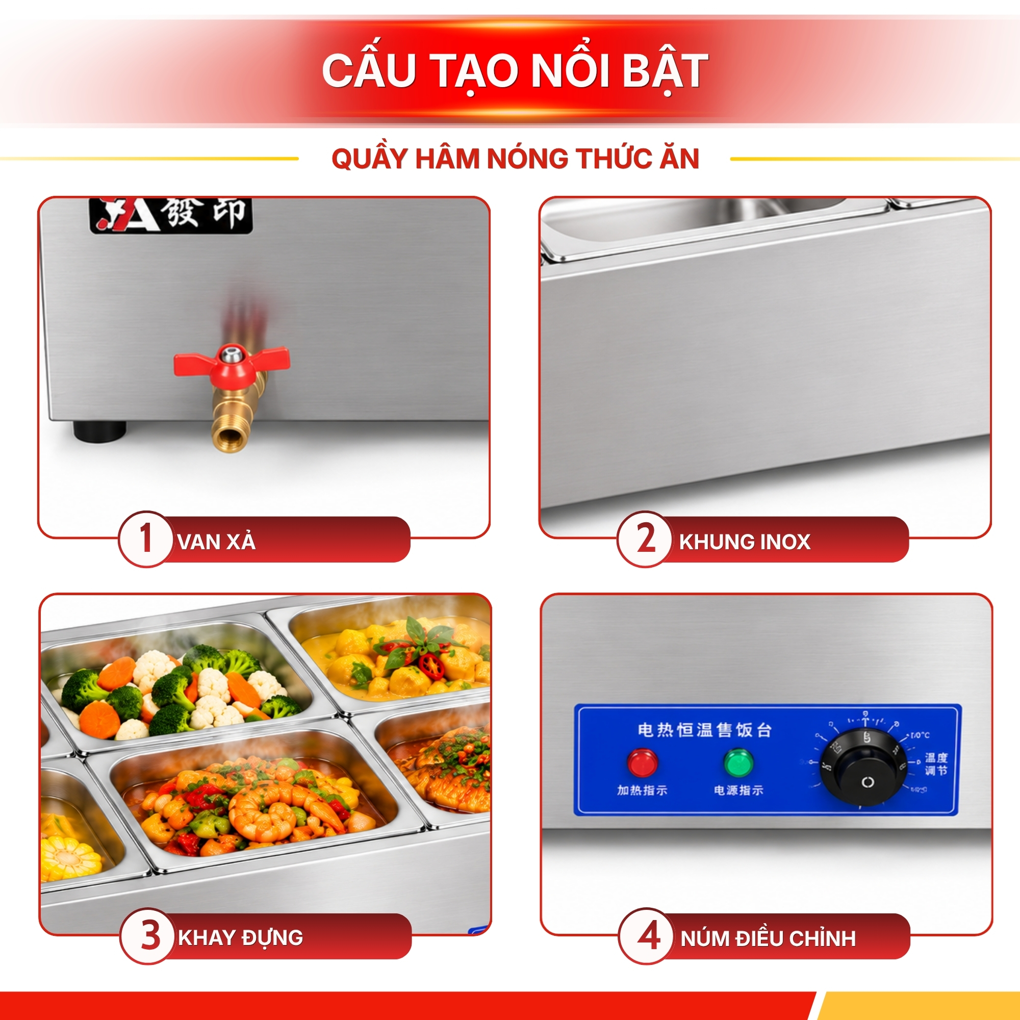 Tủ Giữ Nóng Thức Ăn Để Bàn 2 Hàng 10 Khay 1/2