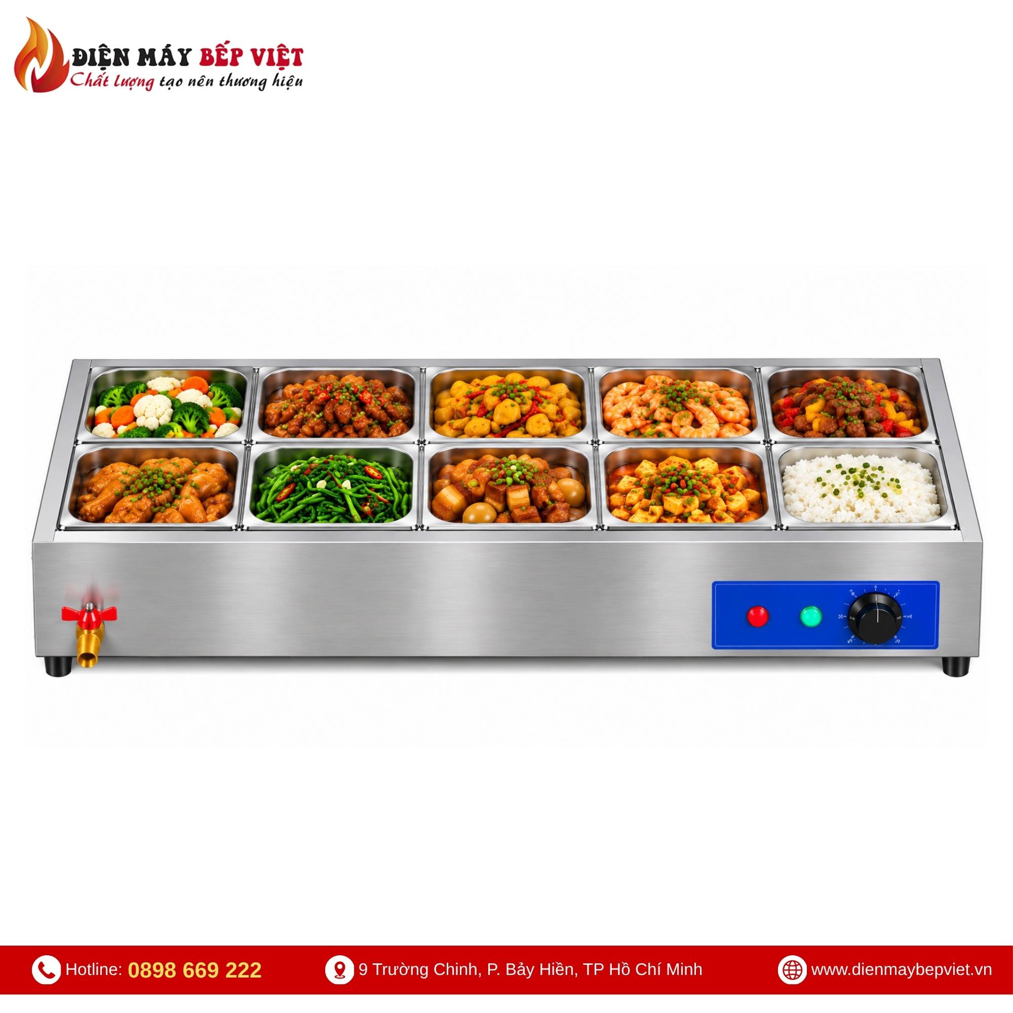 Tủ Giữ Nóng Thức Ăn Để Bàn 2 Hàng 10 Khay 1/2