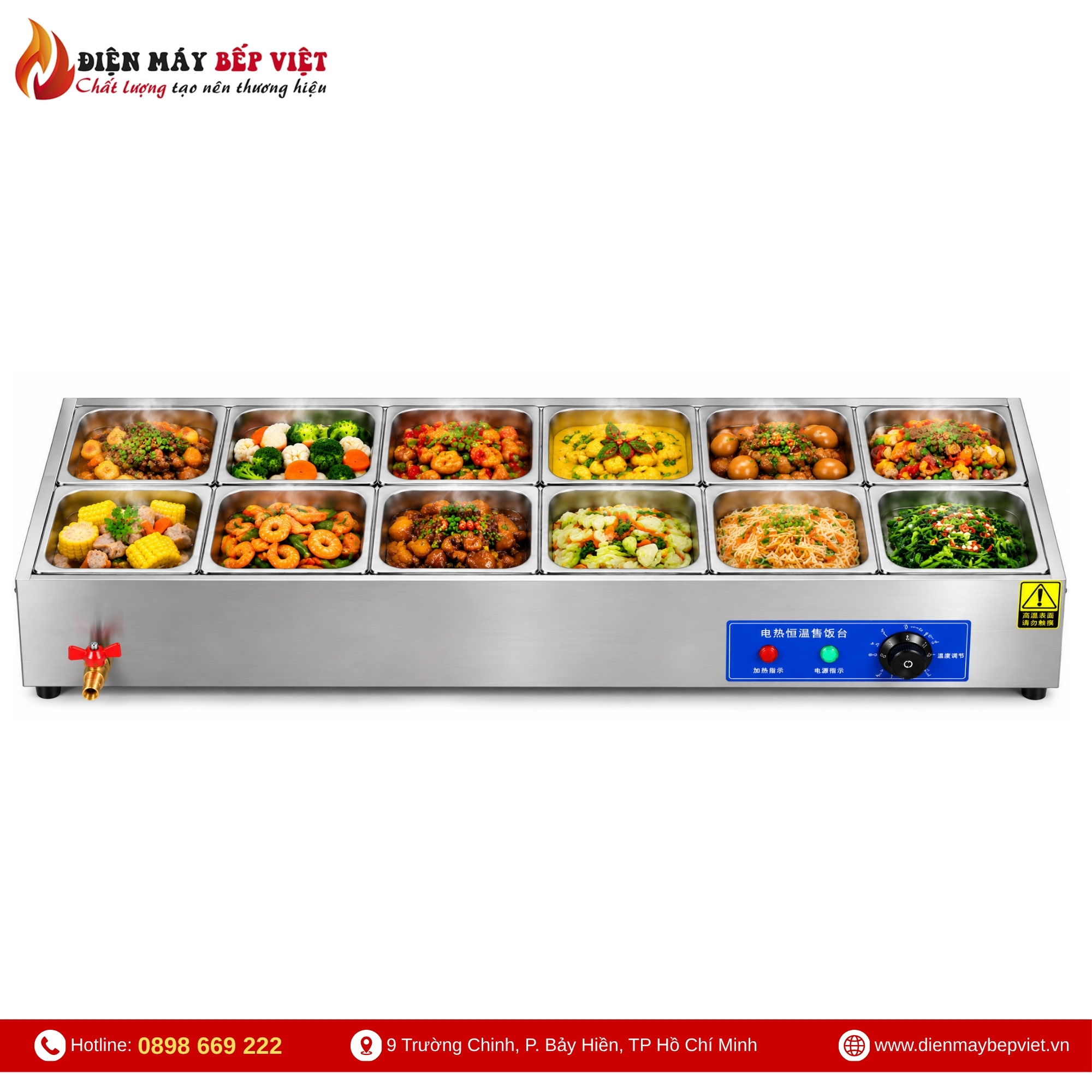 Tủ Giữ Nóng Thức Ăn Để Bàn 2 Hàng 12 Khay 1/2