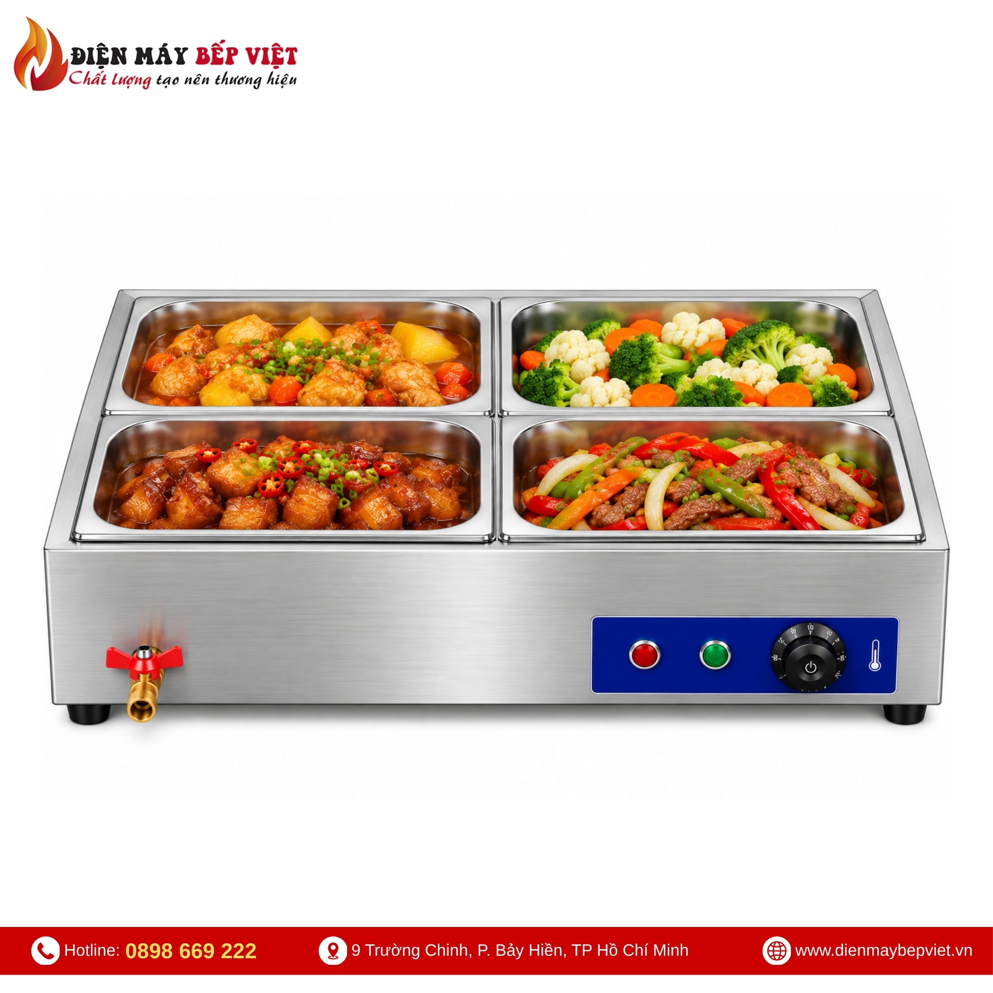 Tủ Giữ Nóng Thức Ăn Để Bàn 2 Hàng 4 Khay 1/2