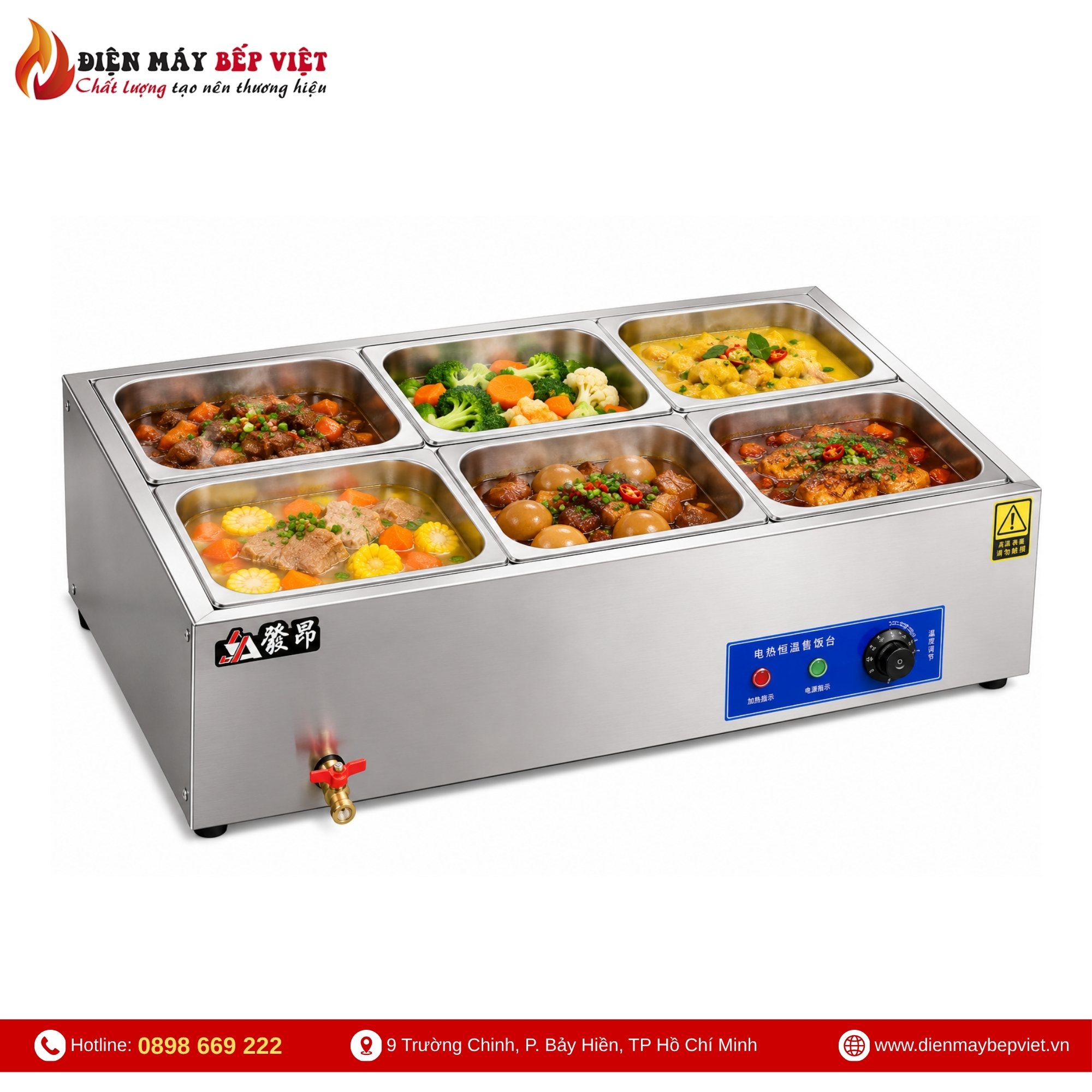 Tủ Giữ Nóng Thức Ăn Để Bàn 2 Hàng 6 Khay 1/2