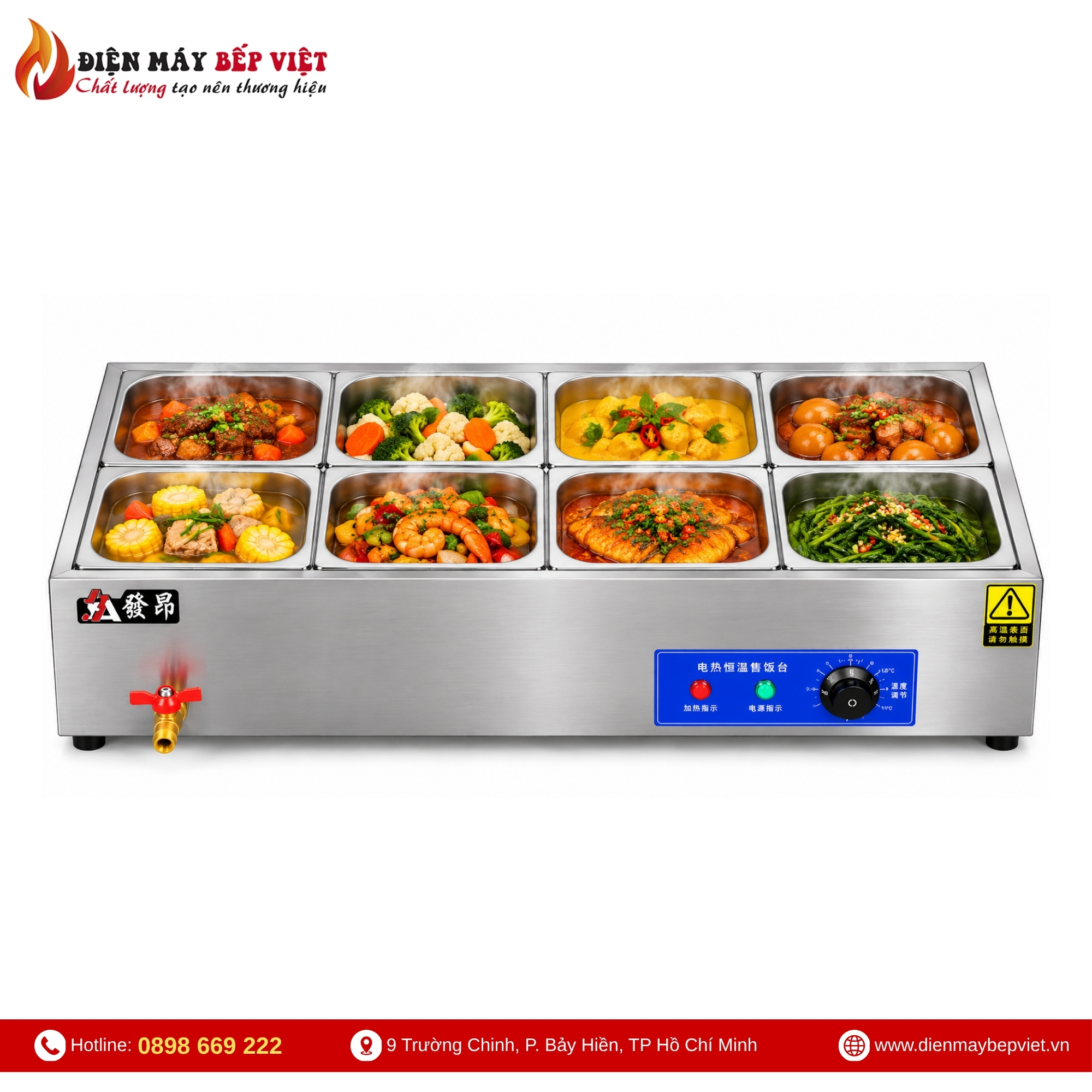 Tủ Giữ Nóng Thức Ăn Để Bàn 2 Hàng 8 Khay 1/2