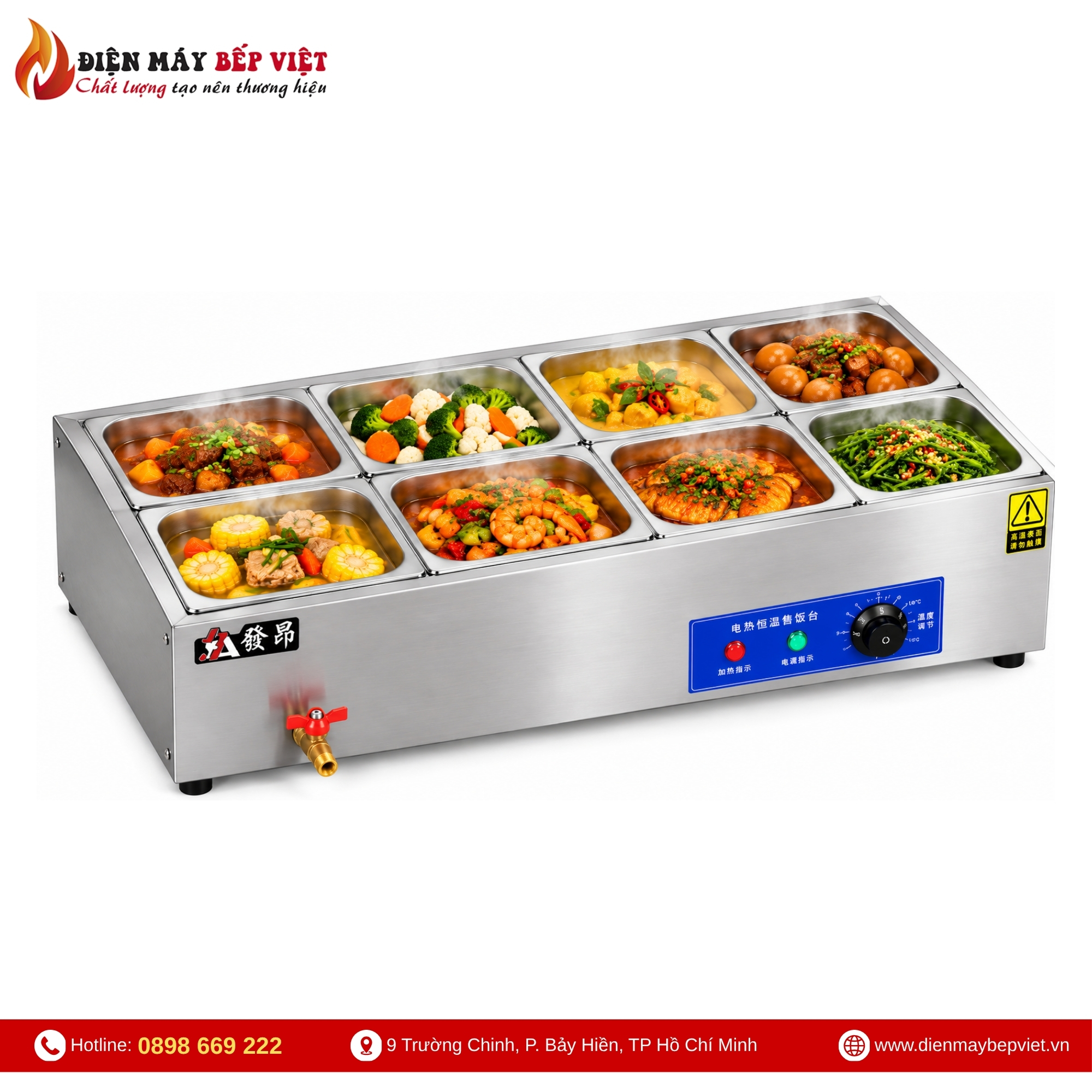 Tủ Giữ Nóng Thức Ăn Để Bàn 2 Hàng 8 Khay 1/2