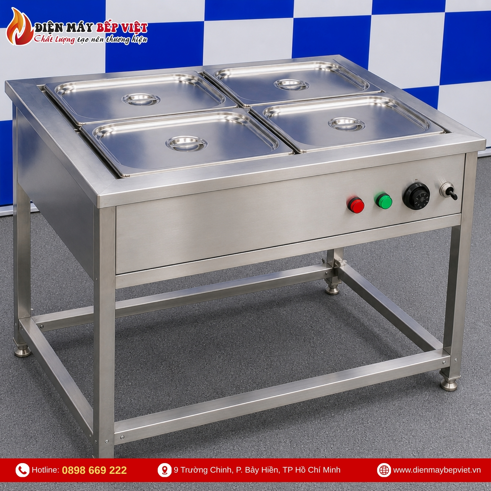 Tủ Hâm Nóng Thức Ăn 4 Khay Có Khung Chân