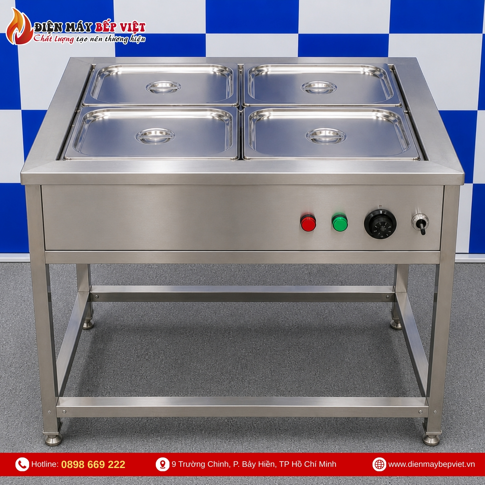Tủ Hâm Nóng Thức Ăn 4 Khay Có Khung Chân