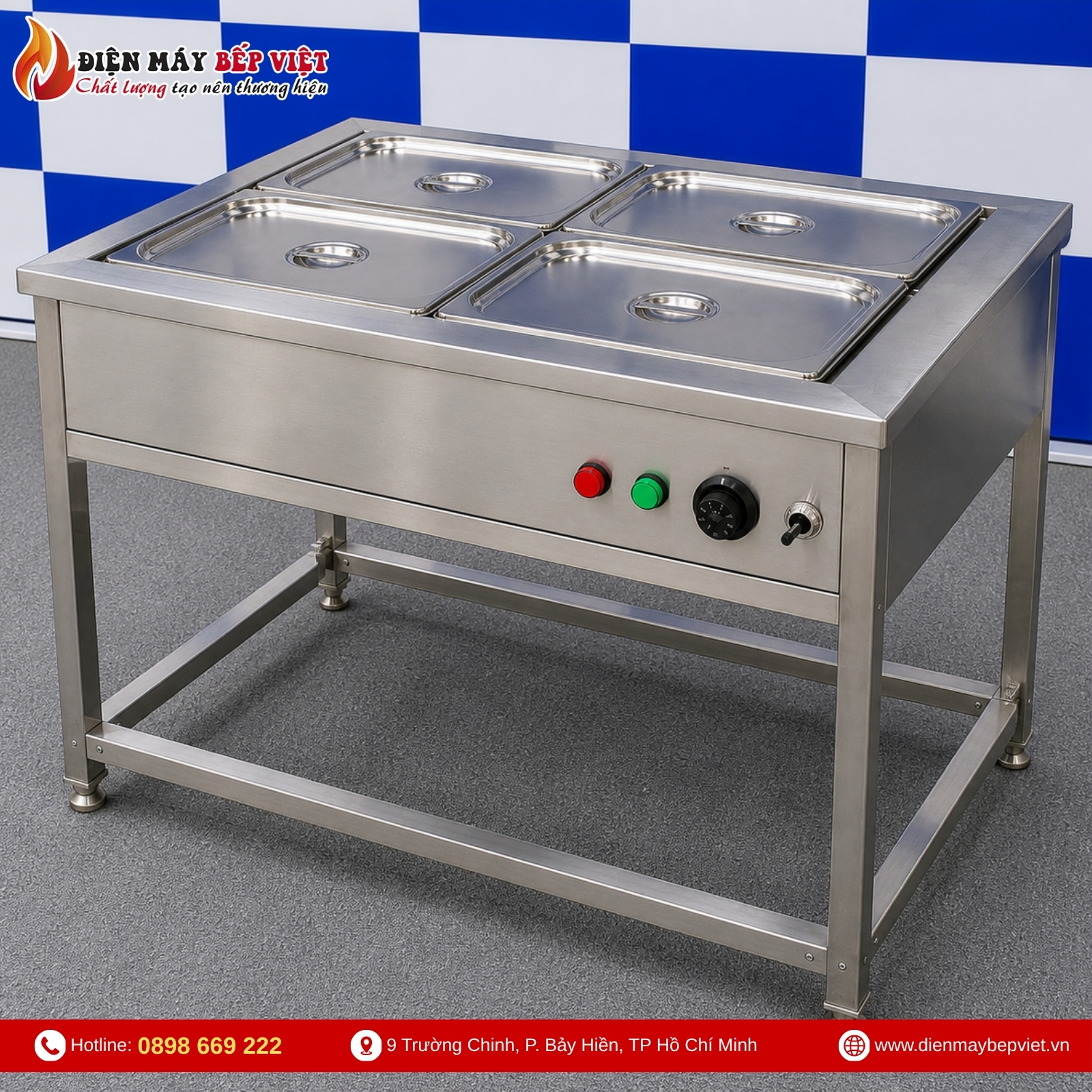 Tủ Hâm Nóng Thức Ăn 4 Khay Có Khung Chân
