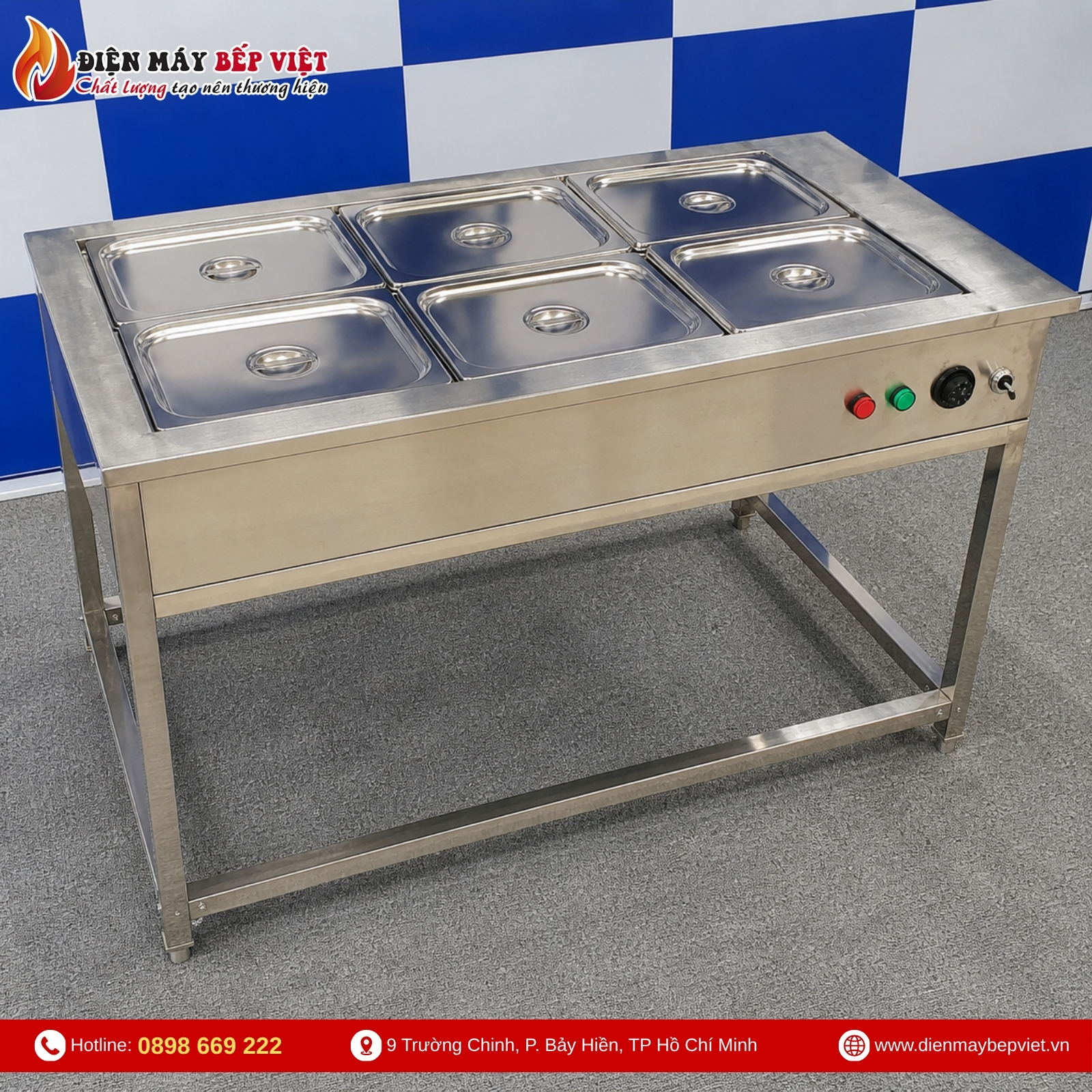 Tủ Hâm Nóng Thức Ăn 6 Khay Có Khung Chân