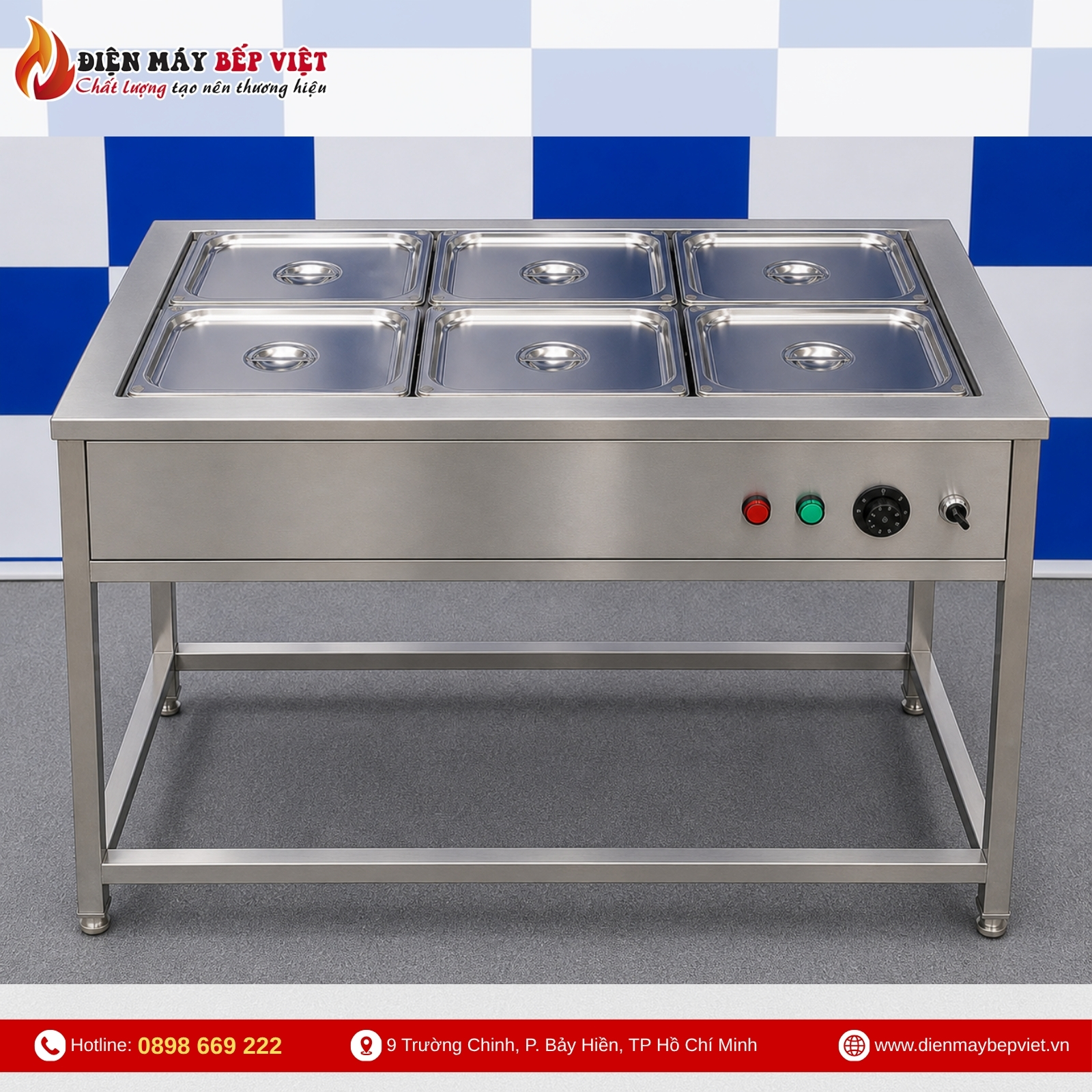 Tủ Hâm Nóng Thức Ăn 6 Khay Có Khung Chân