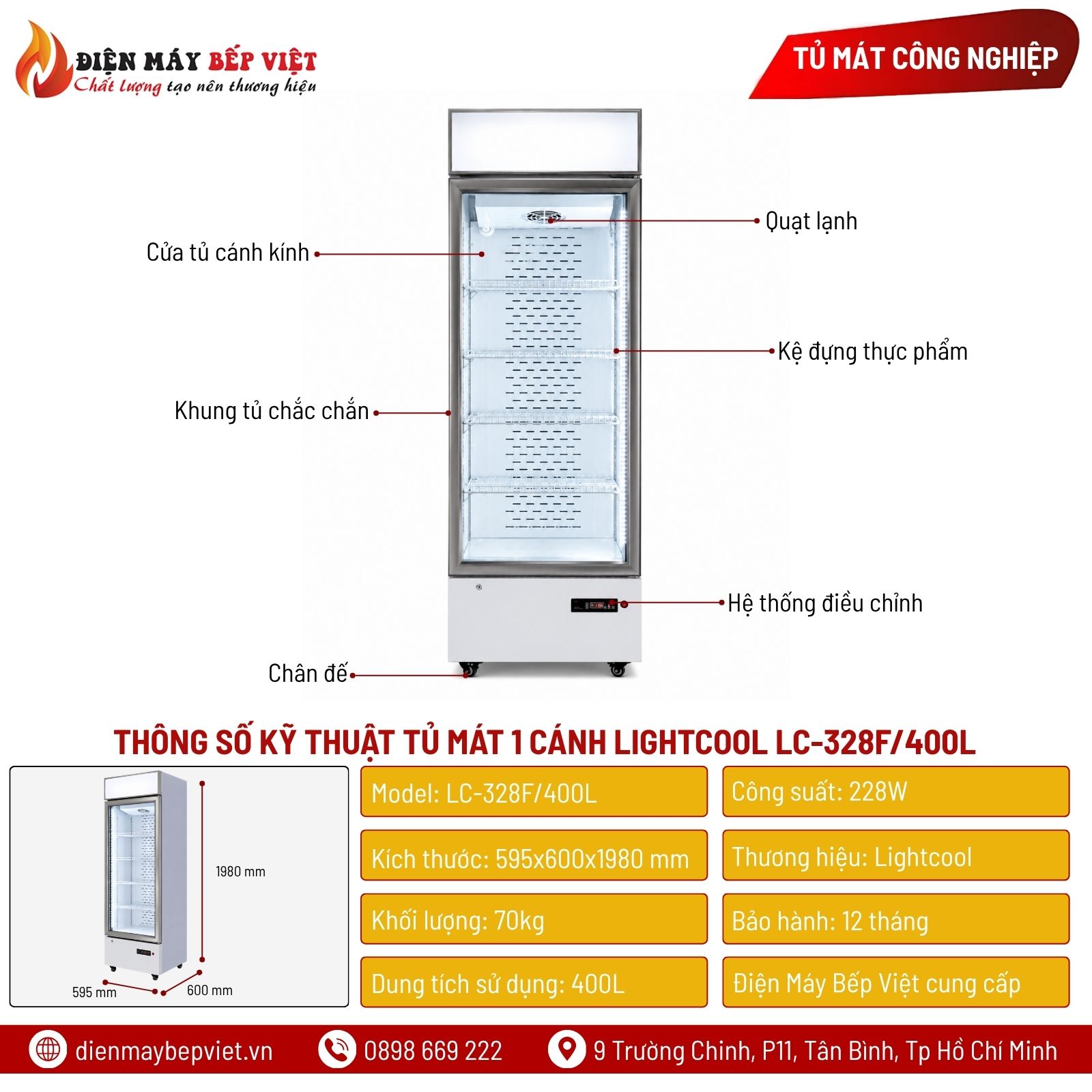 Tủ Mát 1 Cánh Lightcool LC-328F/400L
