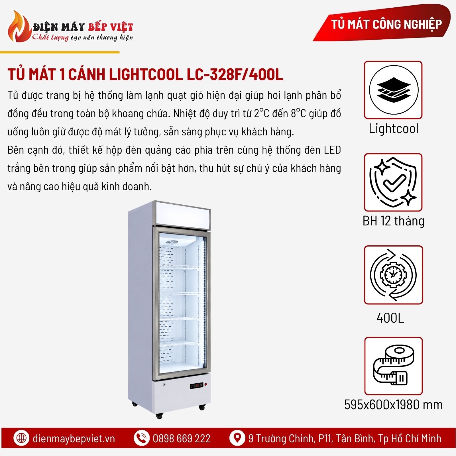 Tủ Mát 1 Cánh Lightcool LC-328F/400L